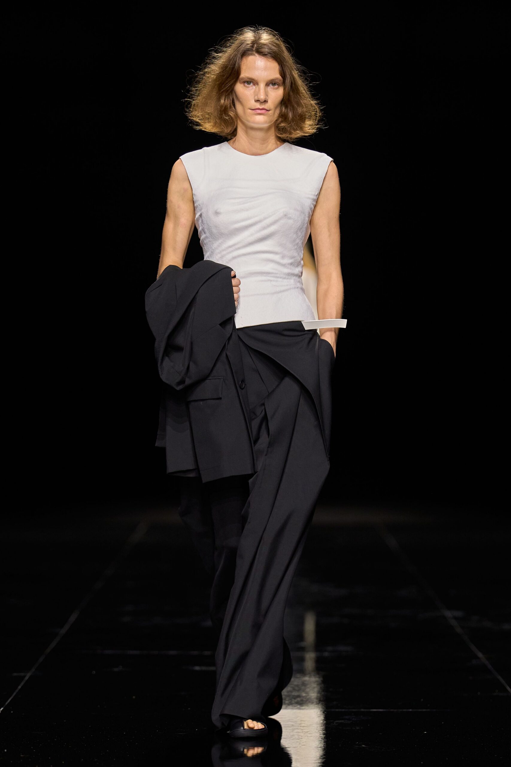 ruched white sleeveless top