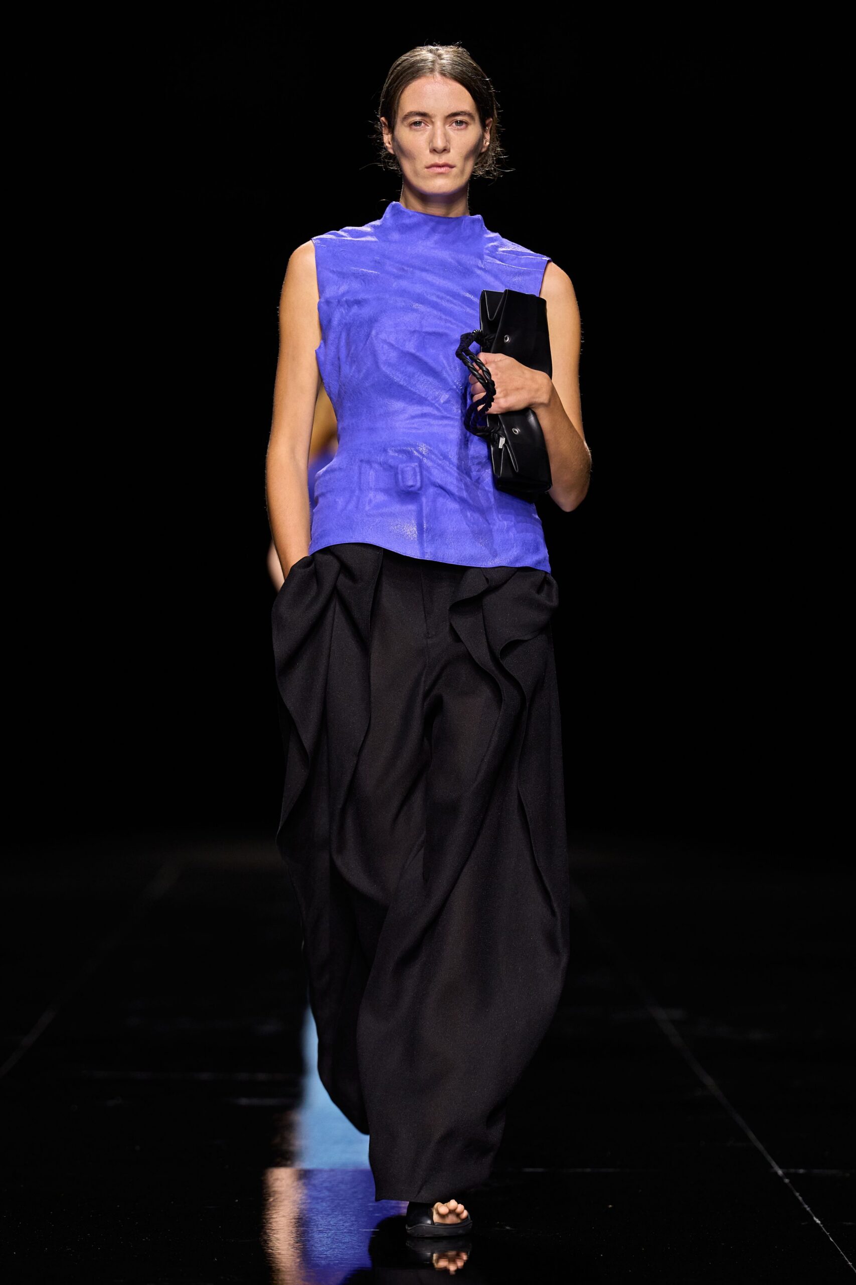 structured blue sleeveless top