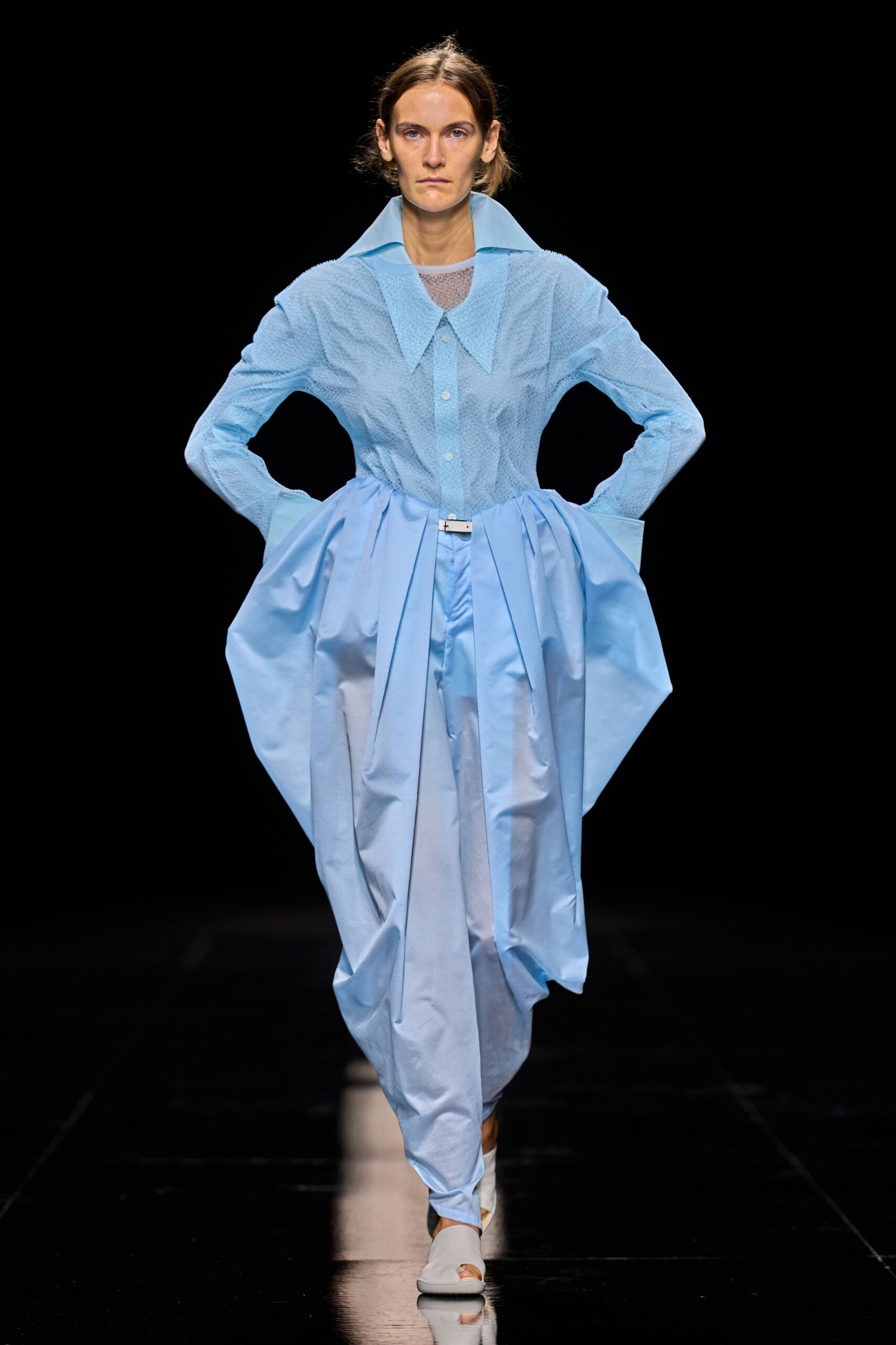 sheer blue mesh shirt