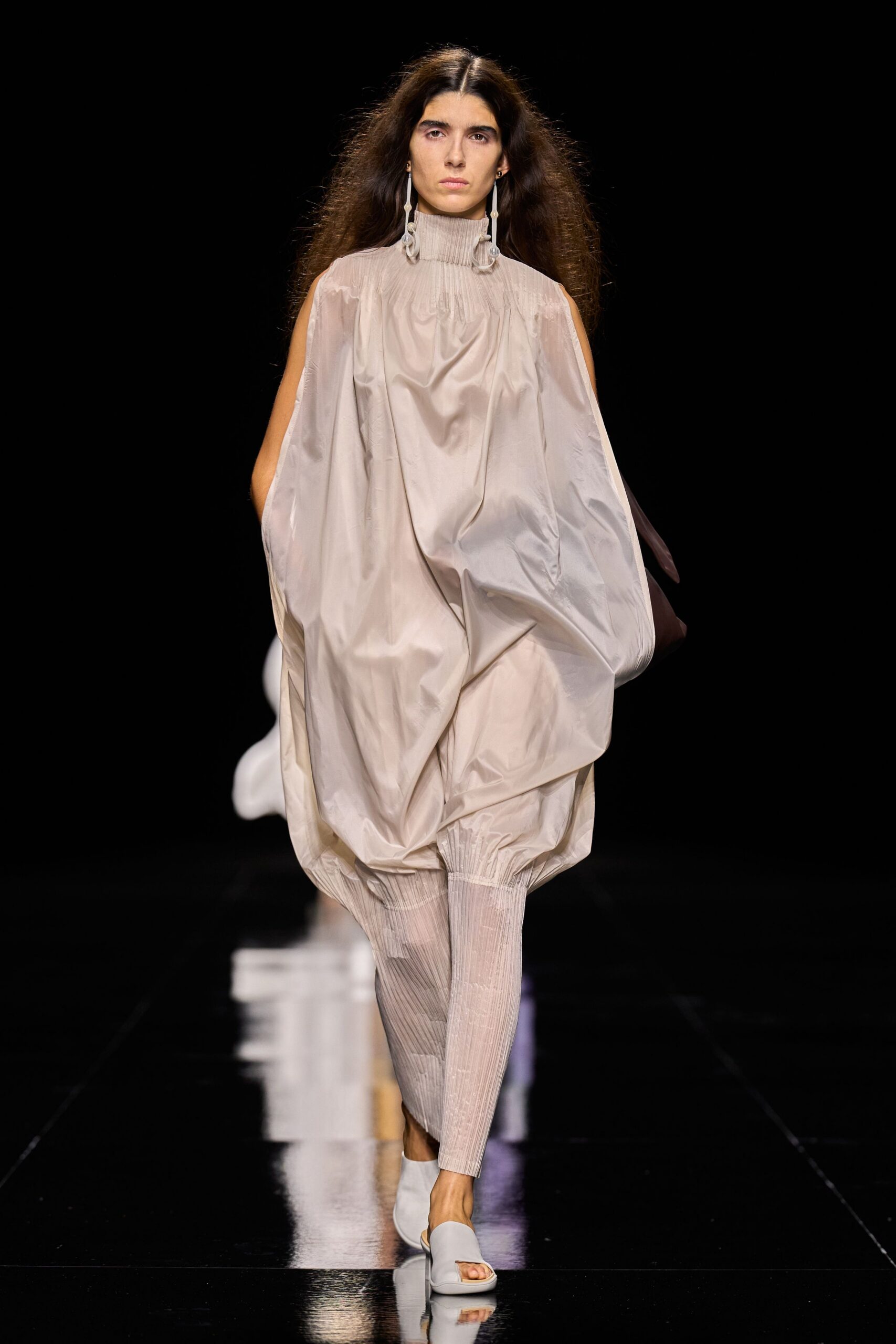 ivory draped high-neck jumpsuit