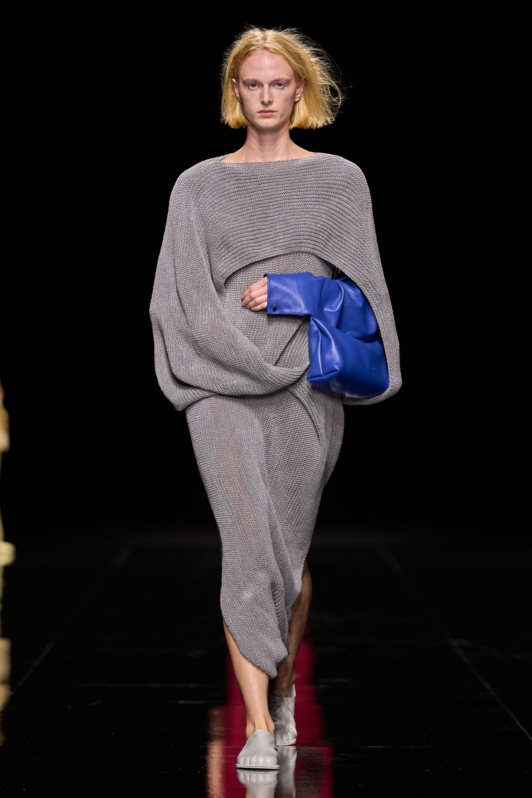 draped cocoon knit midi dress