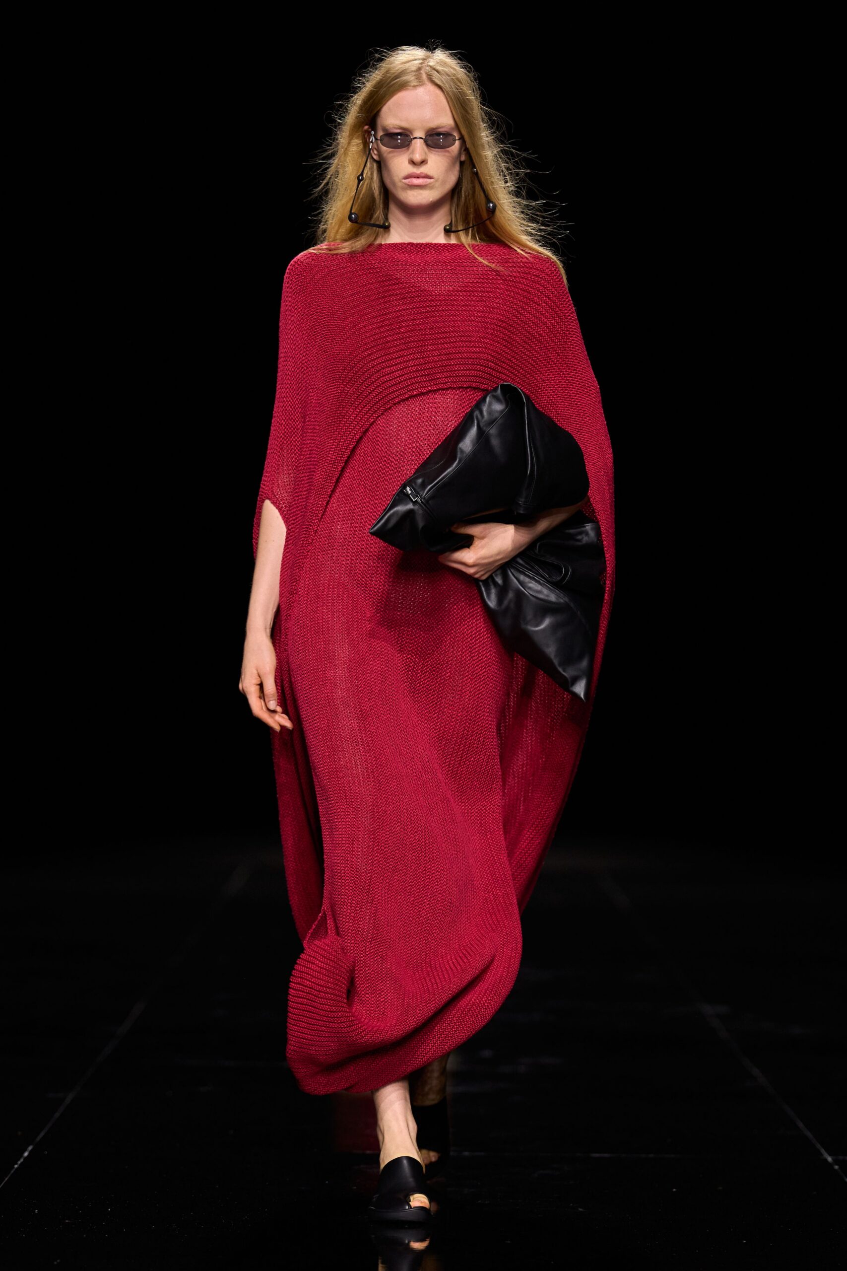 red cocoon knit maxi dress