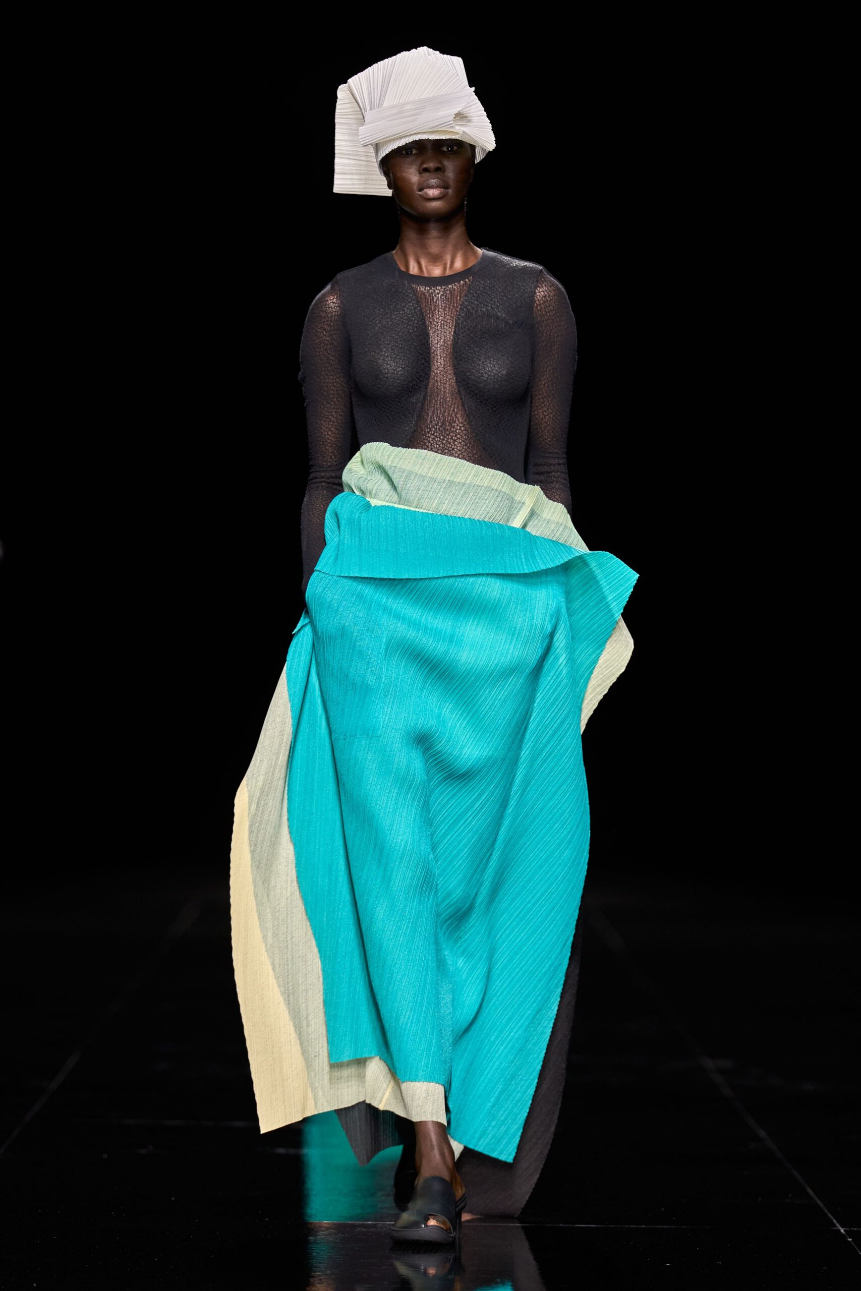 sculptural pleated panel dress