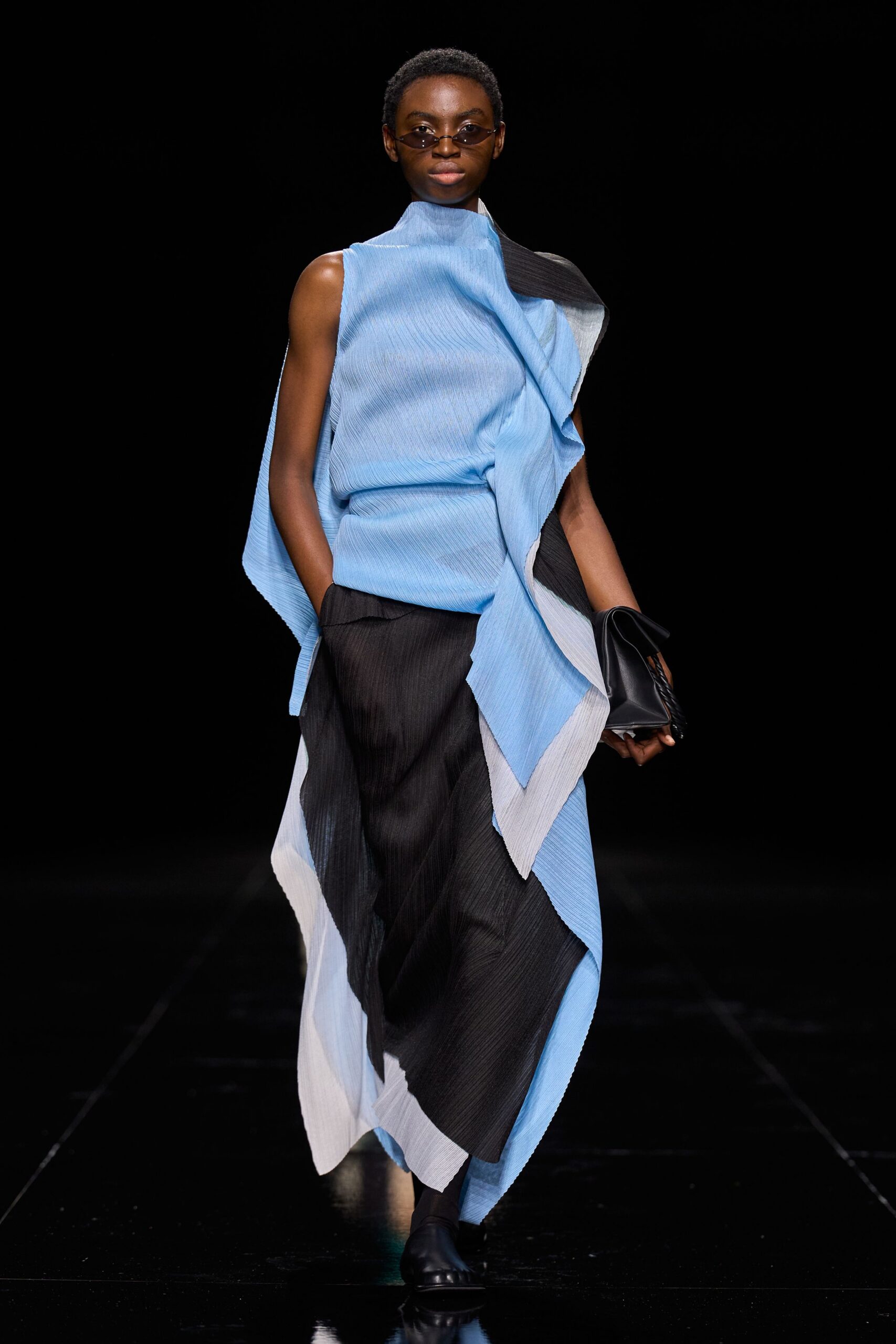 pleated asymmetric color-block maxi dress