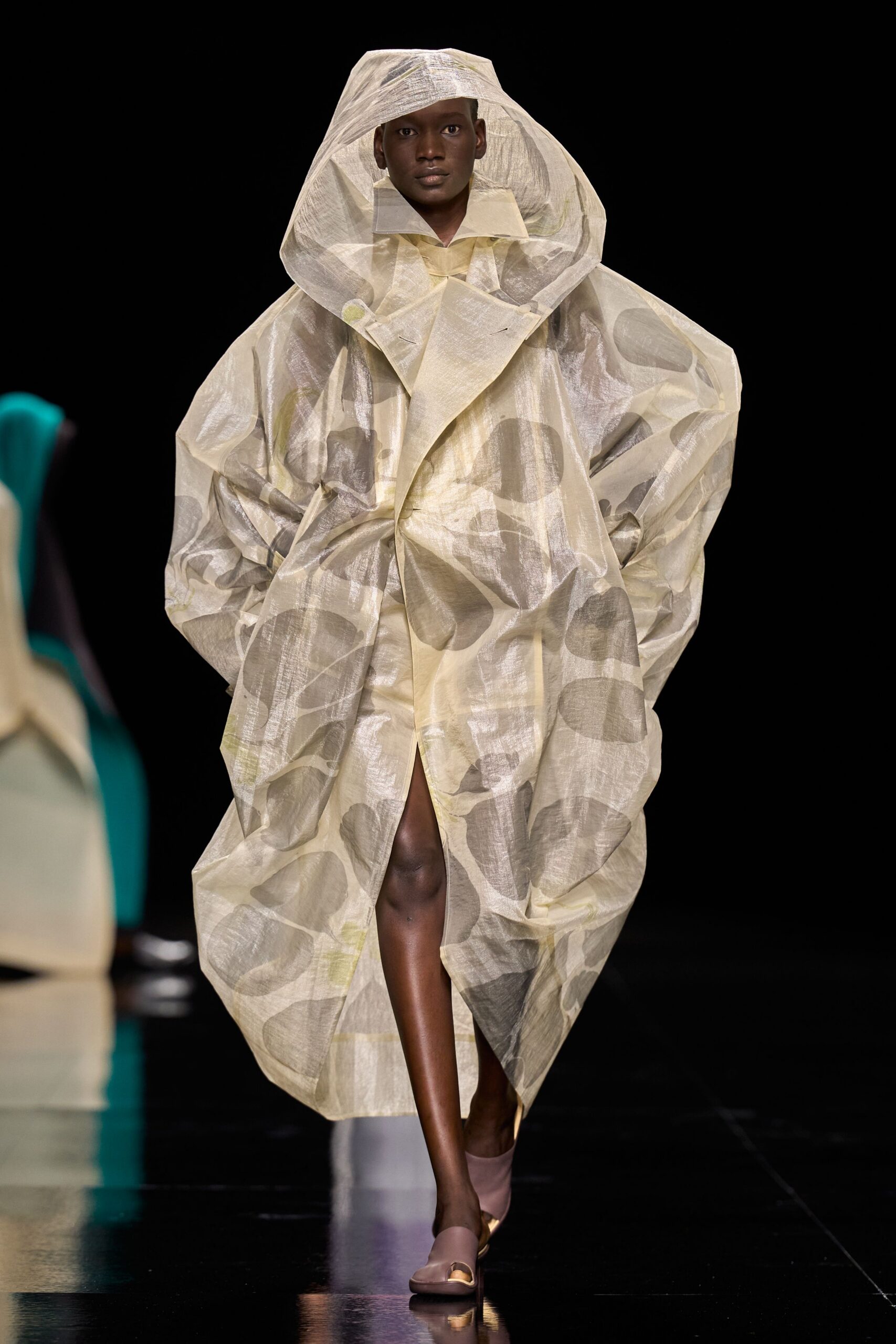 hooded sheer polka-dot organza coat