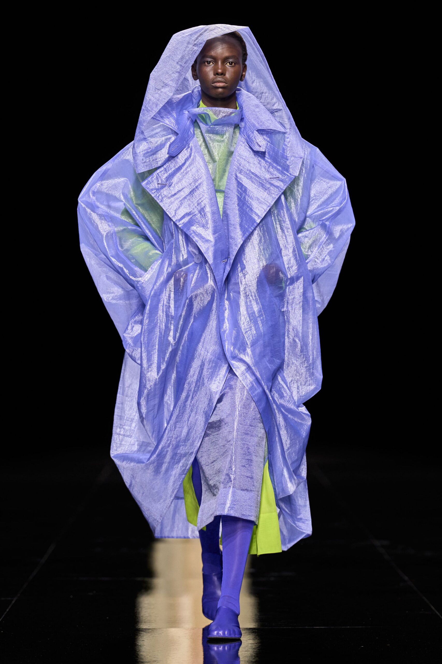 oversized hooded sheer lavender coat
