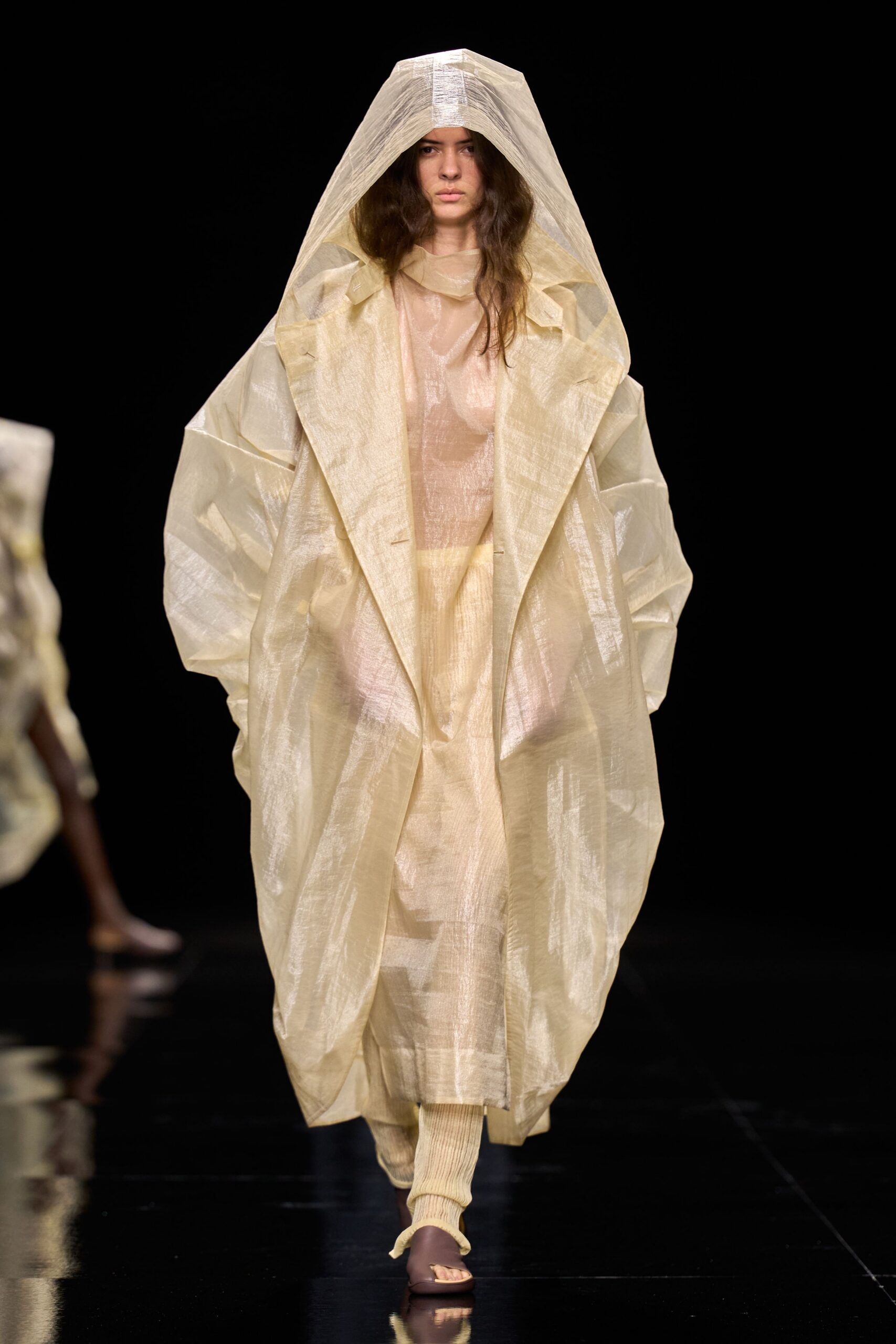 sheer hooded organza raincoat