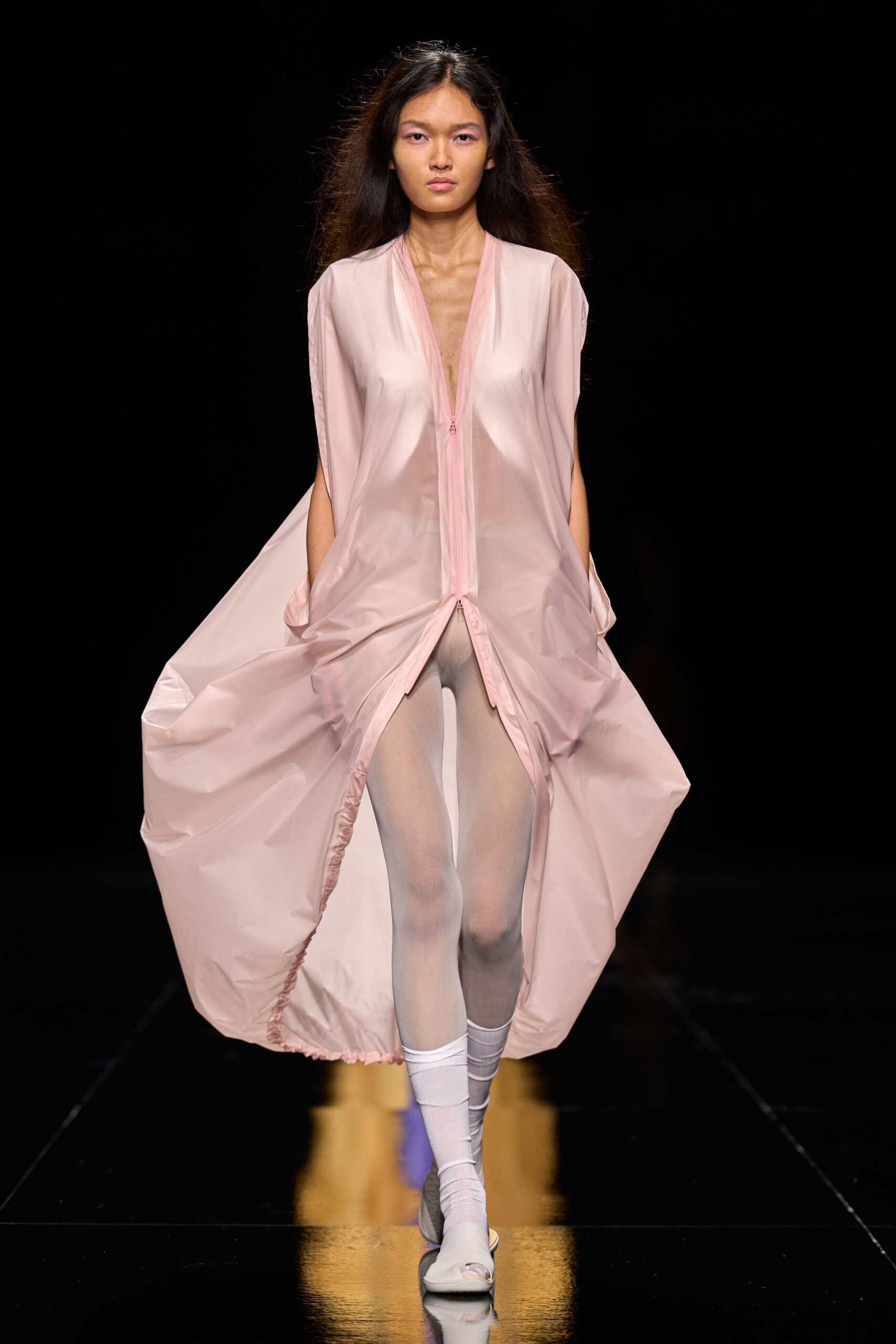sheer blush zip-front cocoon dress