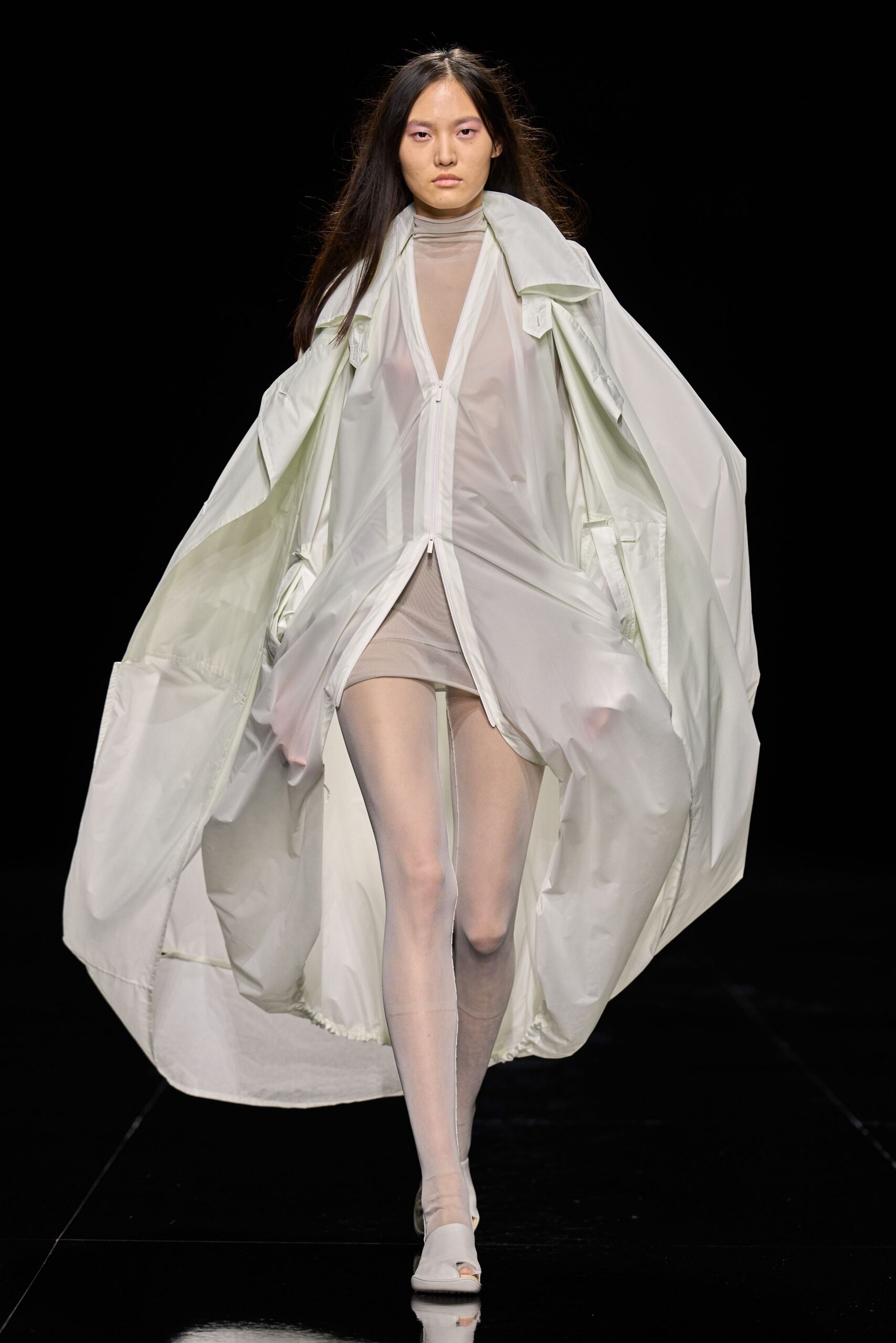 oversized sheer nylon rain parka