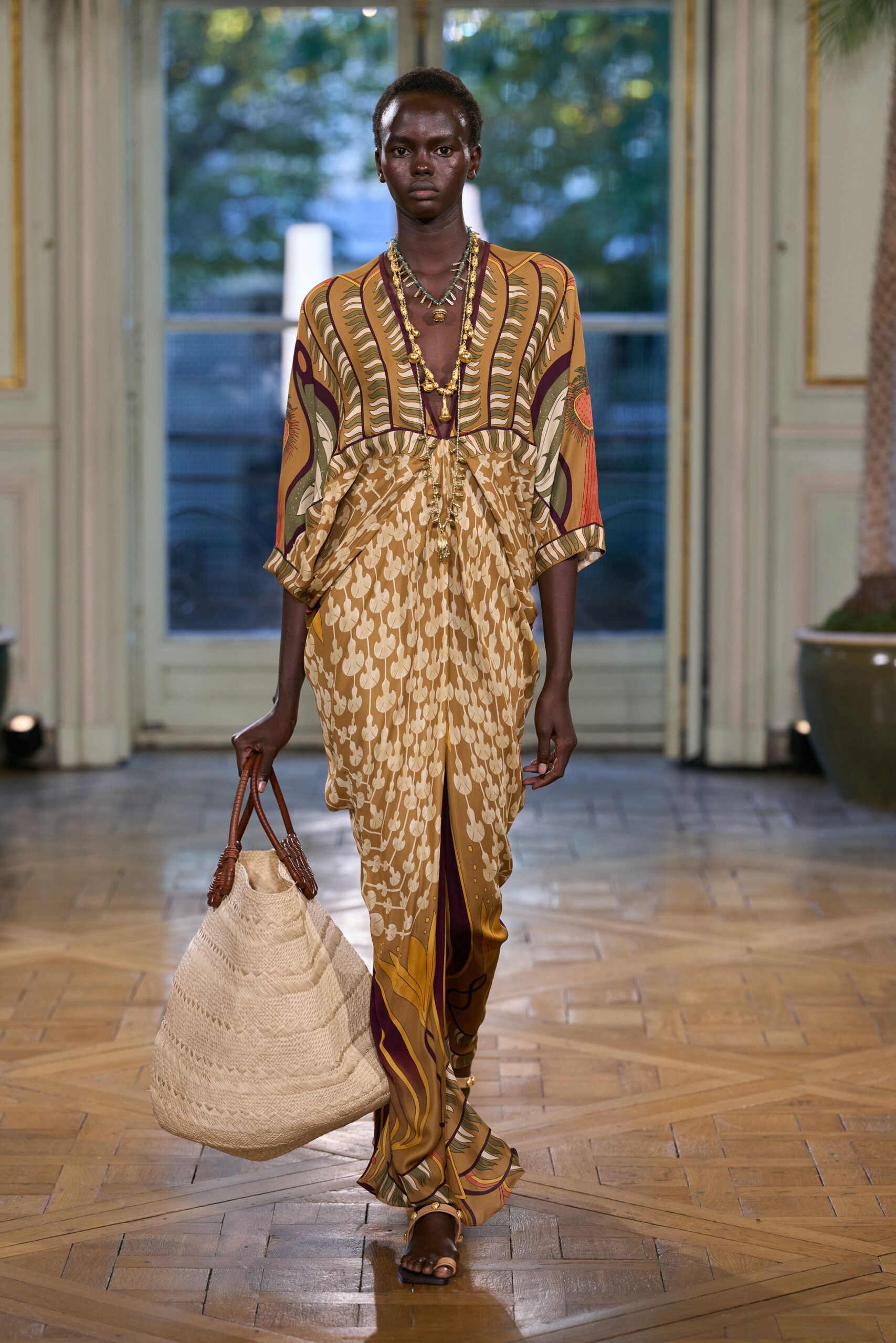 printed kaftan-style silk gown