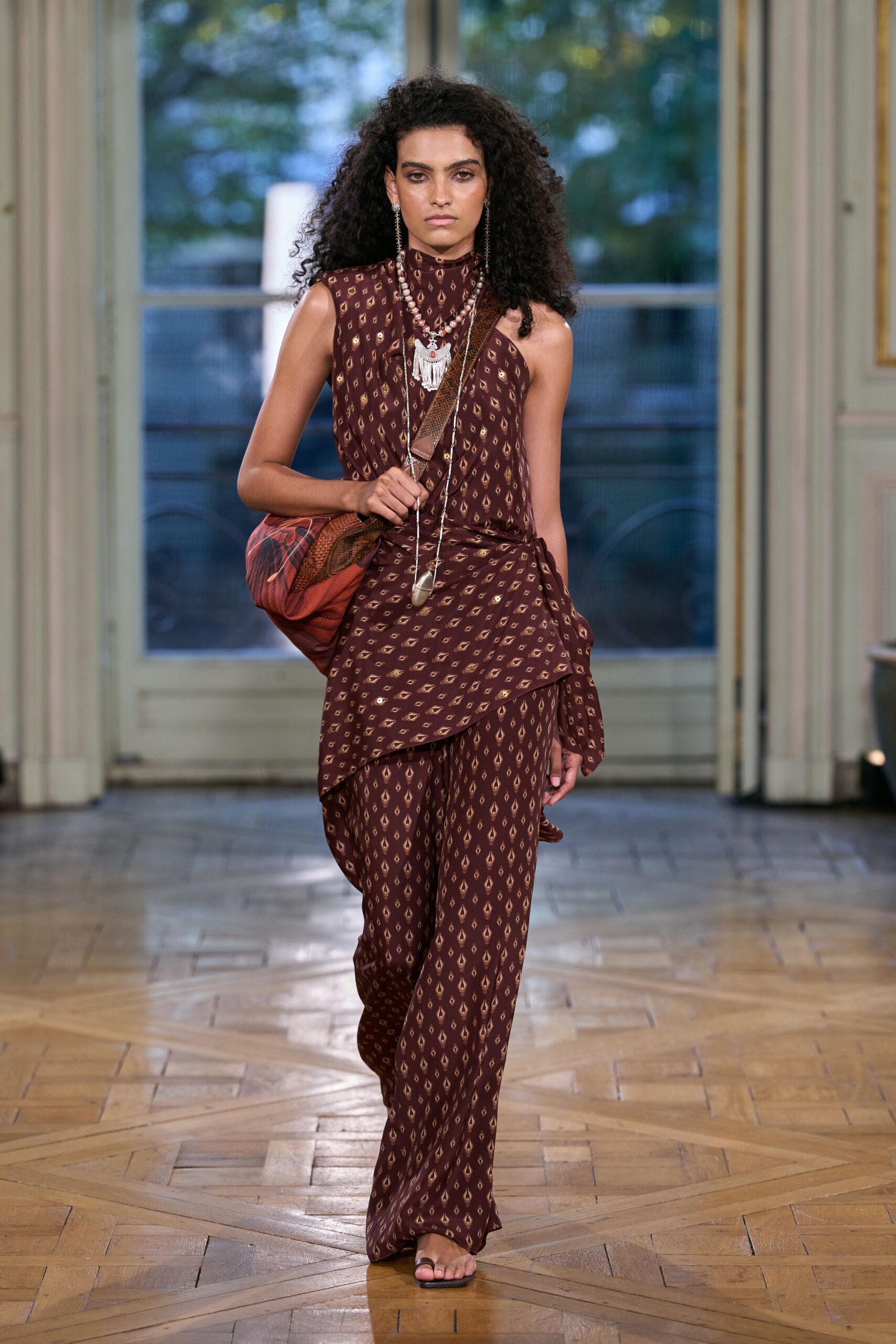 draped one-shoulder printed top