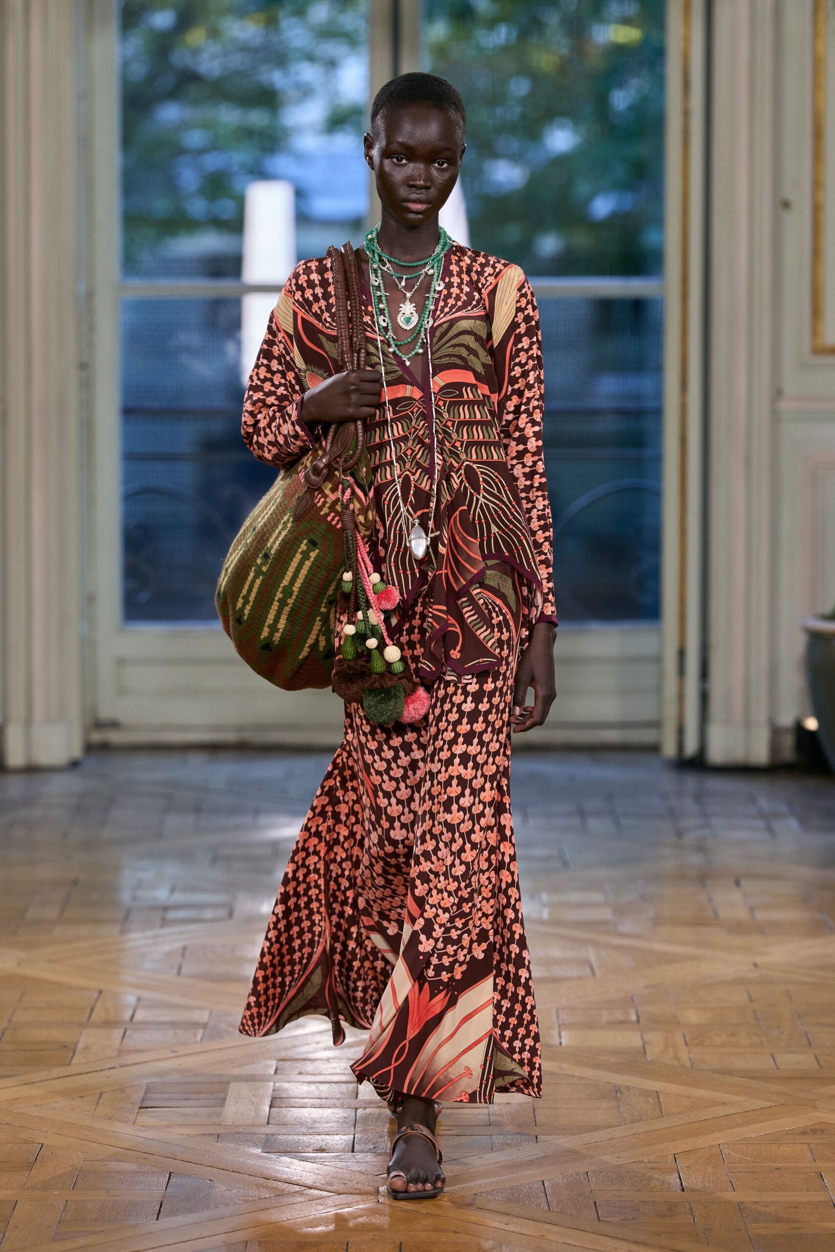 printed draped maxi dress