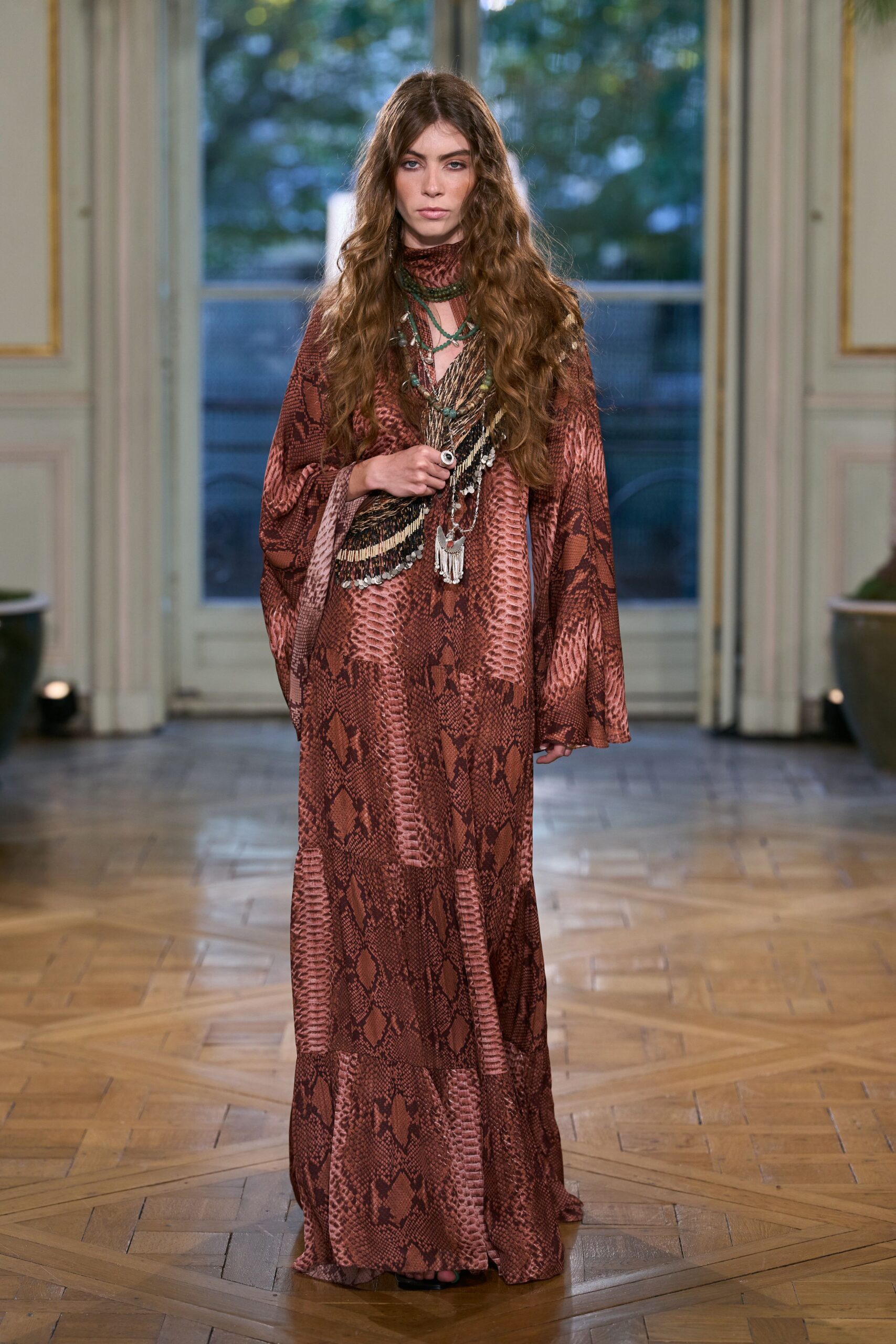 python-print satin caftan maxi dress