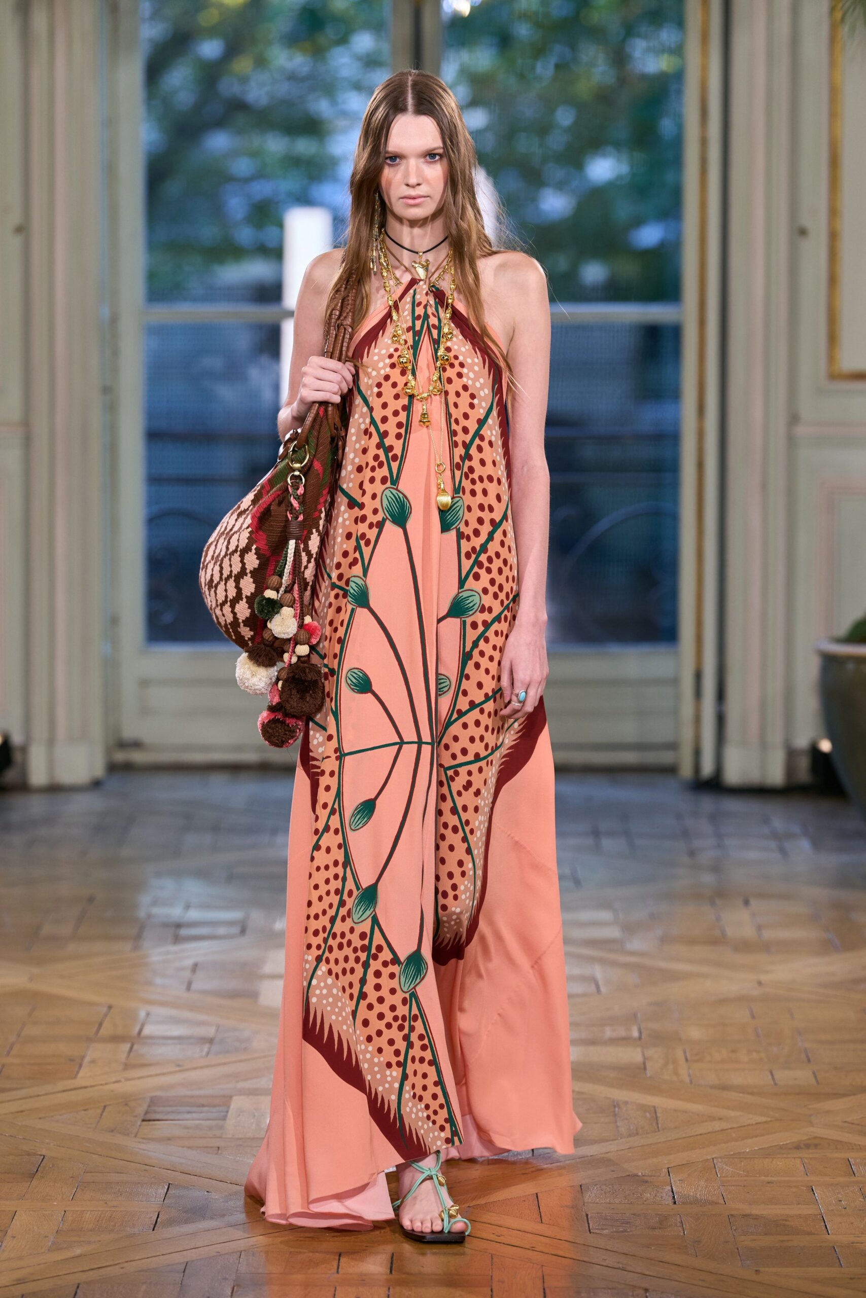 printed halter chiffon maxi dress