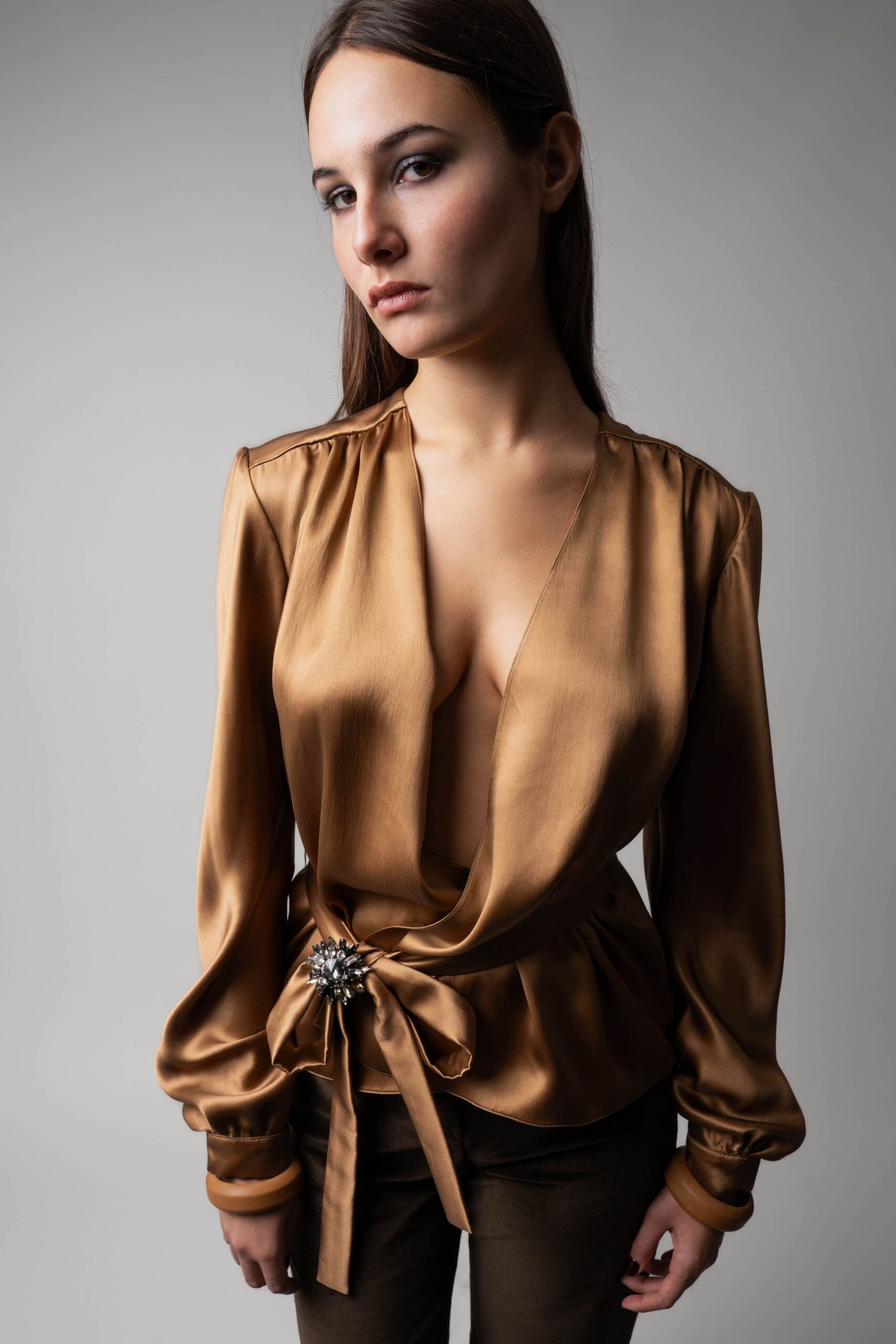 brown satin shiny pants
