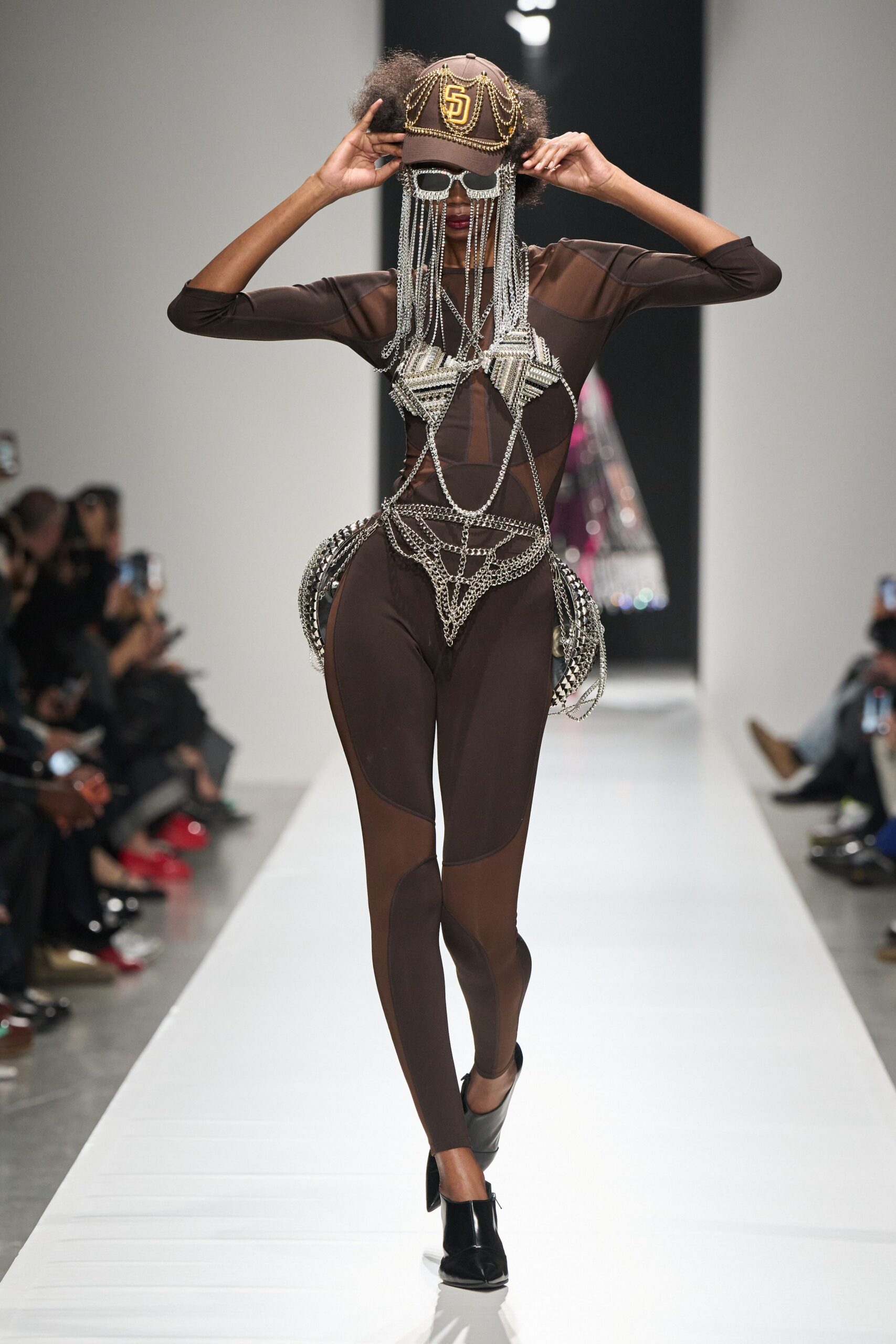 sheer brown mesh catsuit