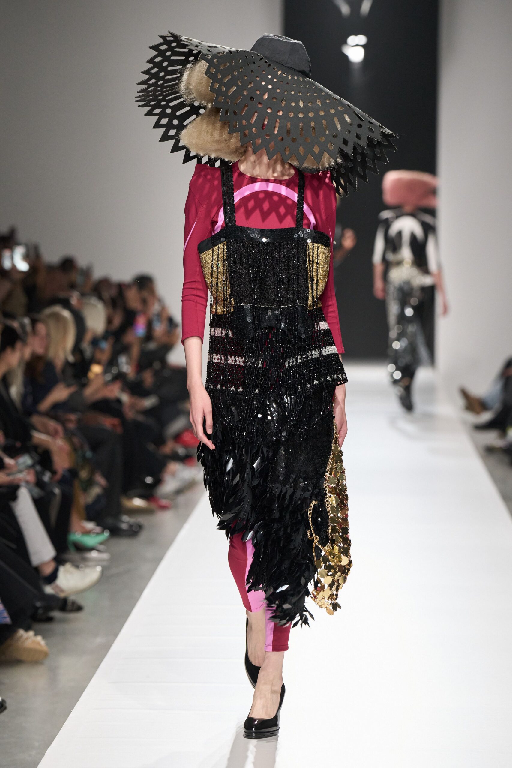 black sequined fringe apron dress