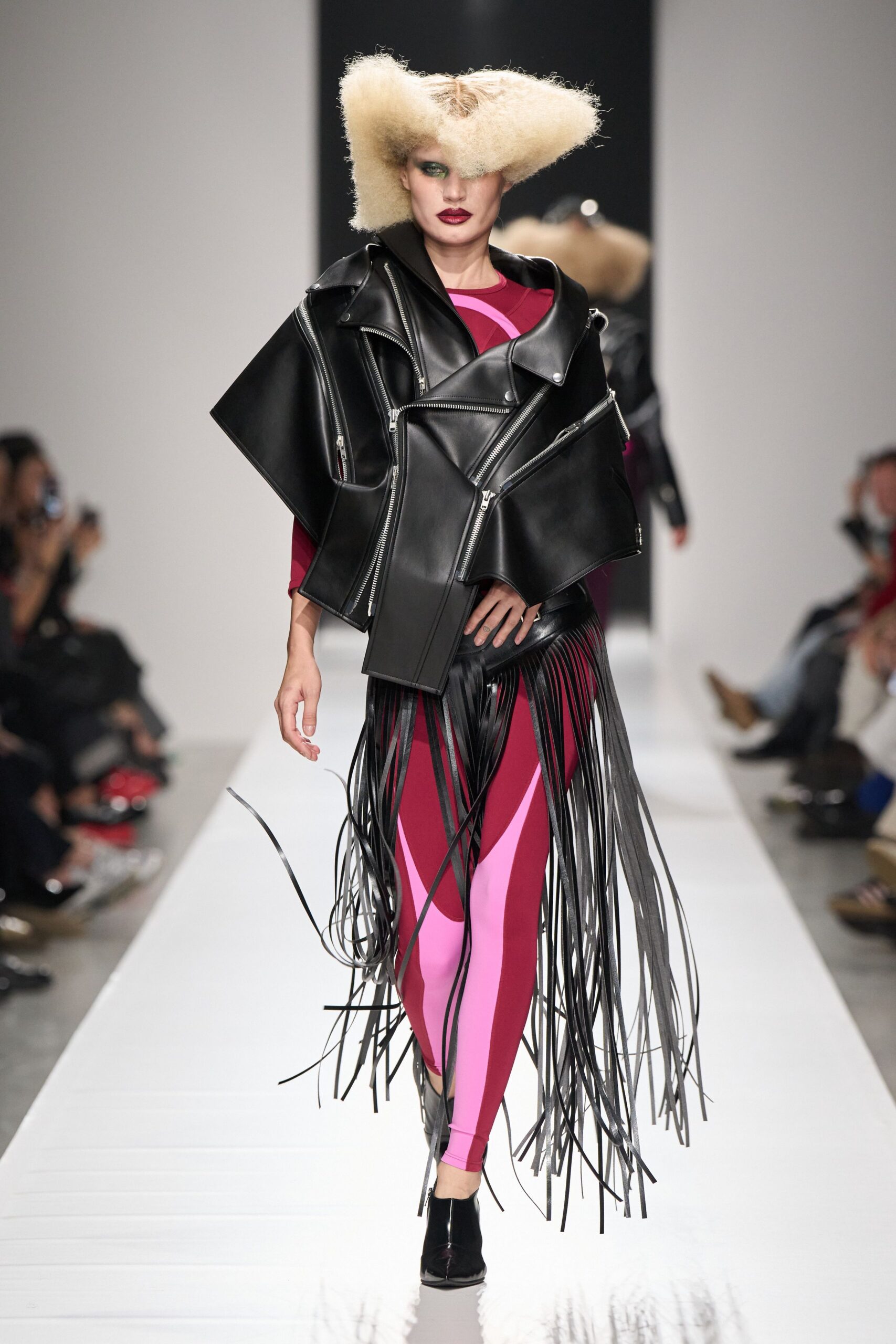 oversized fringed leather biker jacket