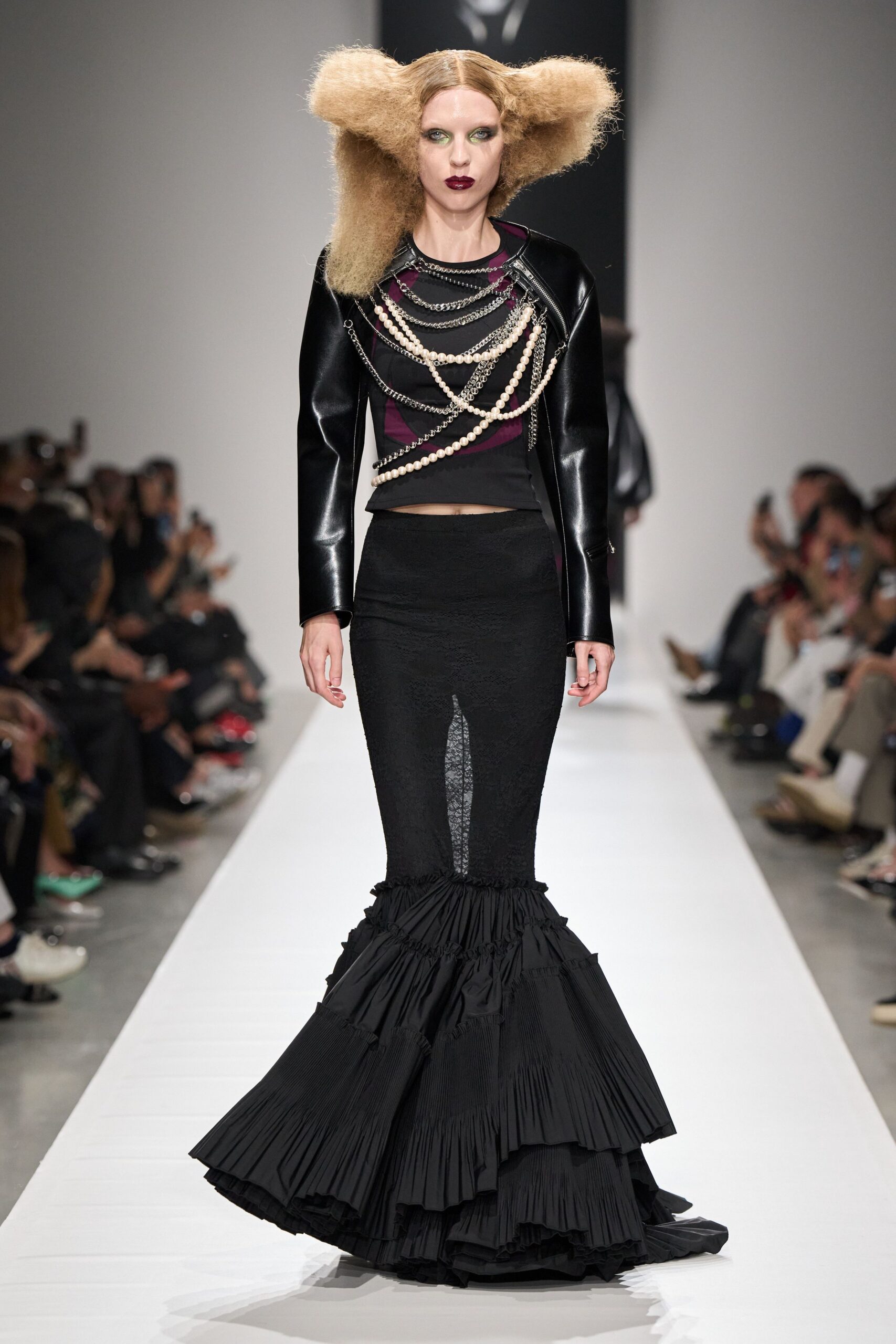 black ruffled mermaid maxi skirt