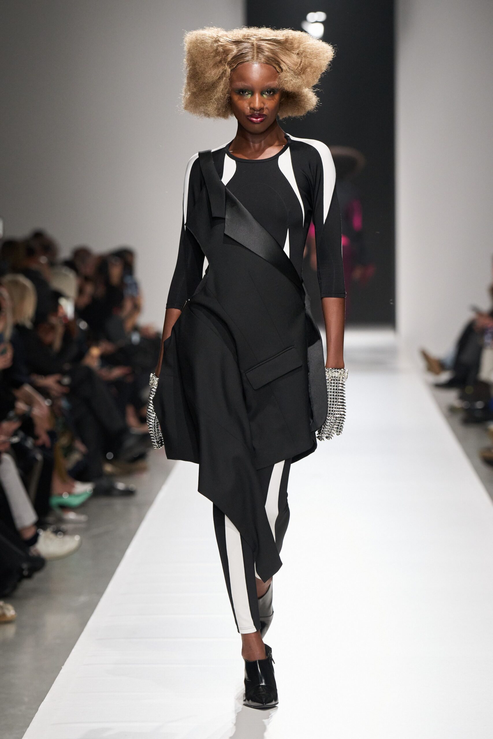asymmetric black and white jumpsuit