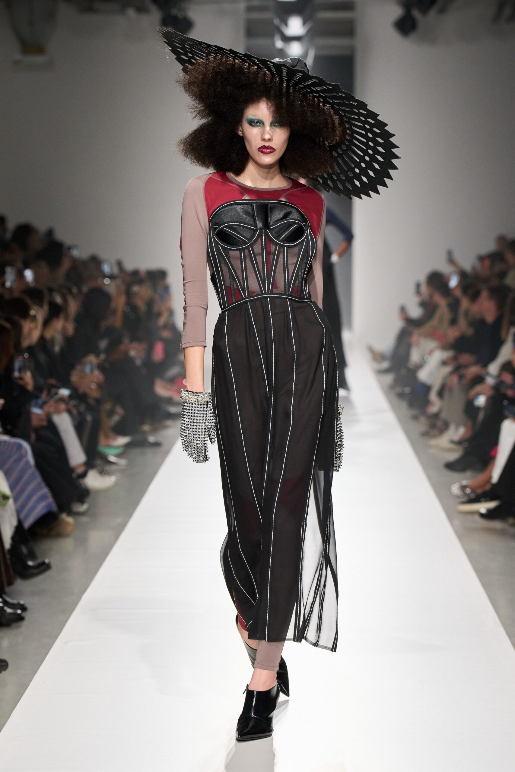 sheer corset-effect mesh gown