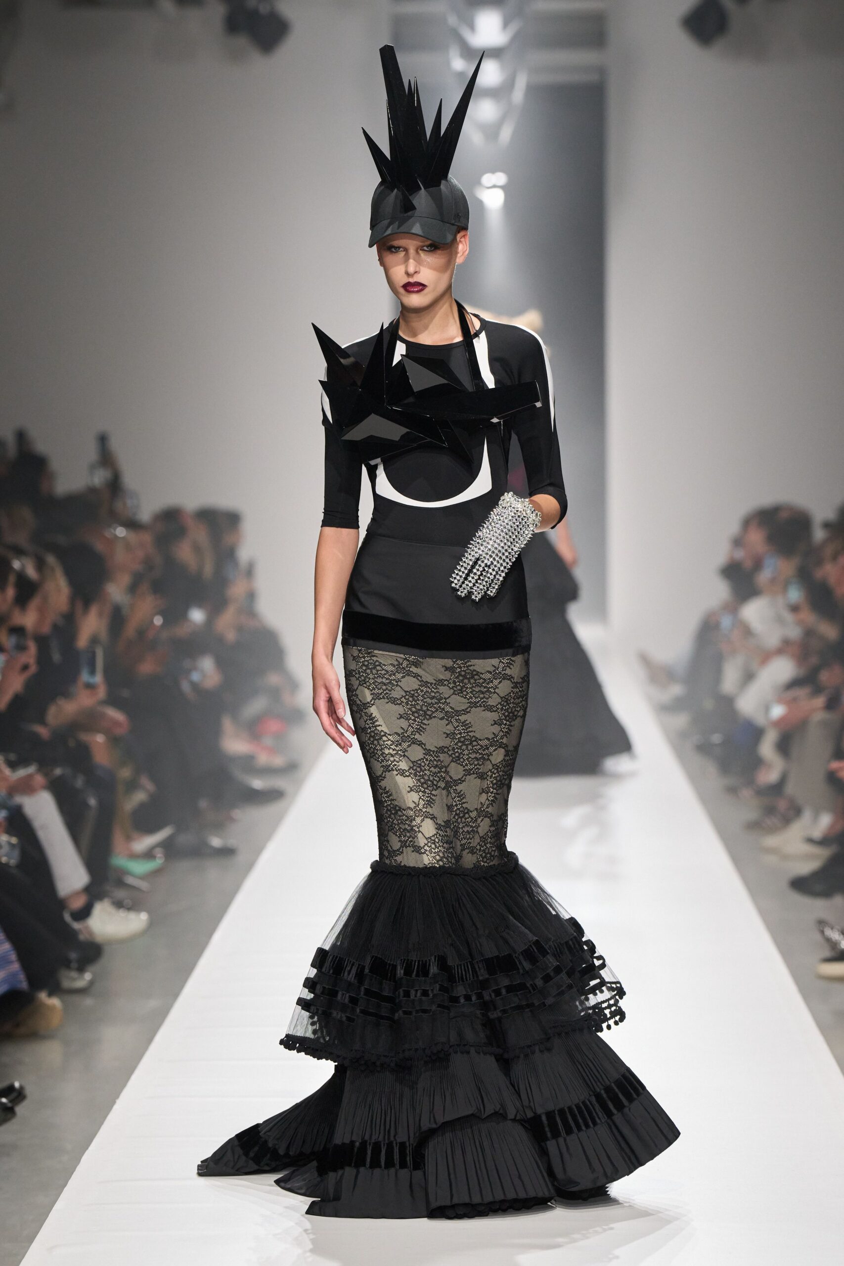 black lace mermaid evening gown