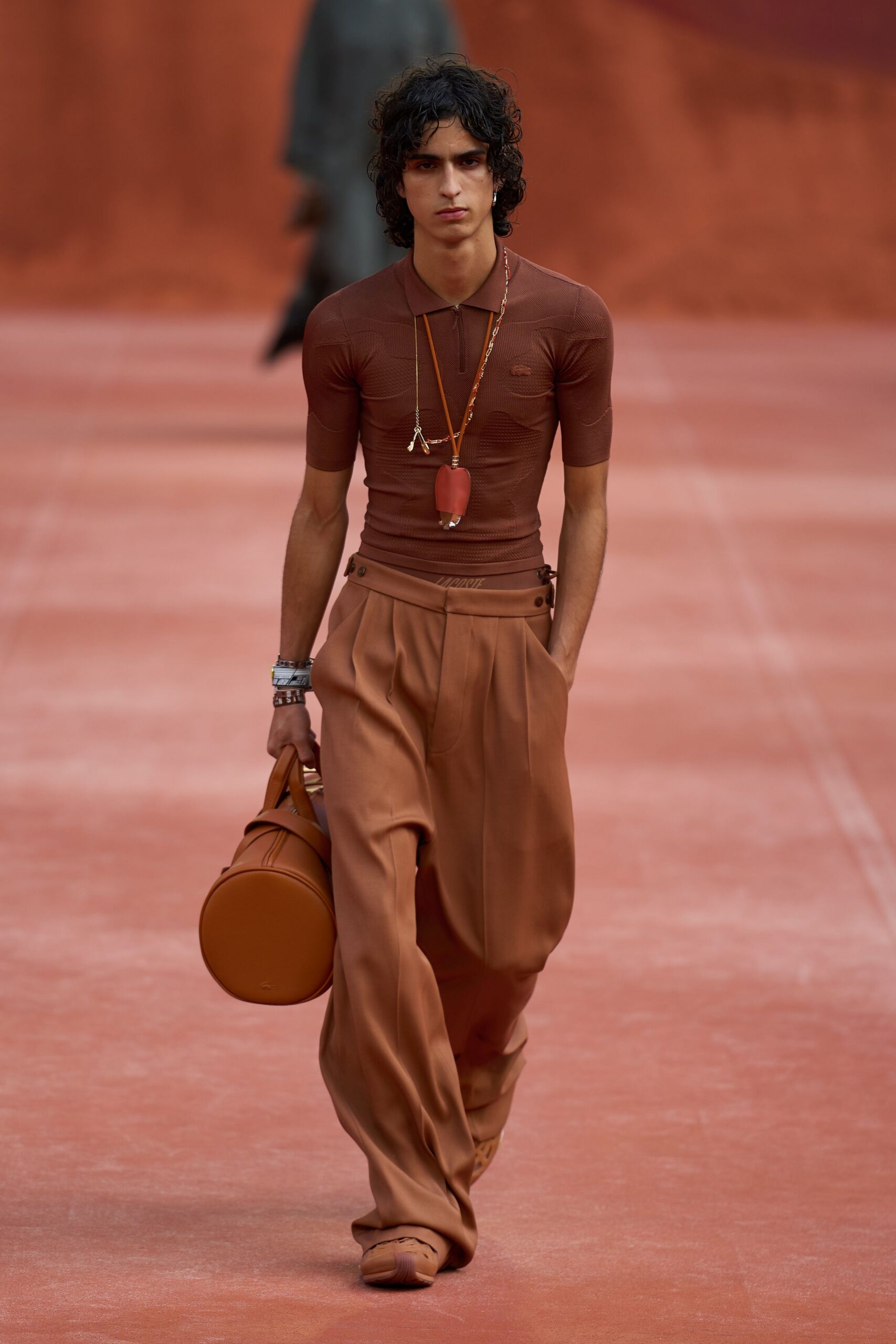 brown high-waisted wide-leg pleated flowing pants