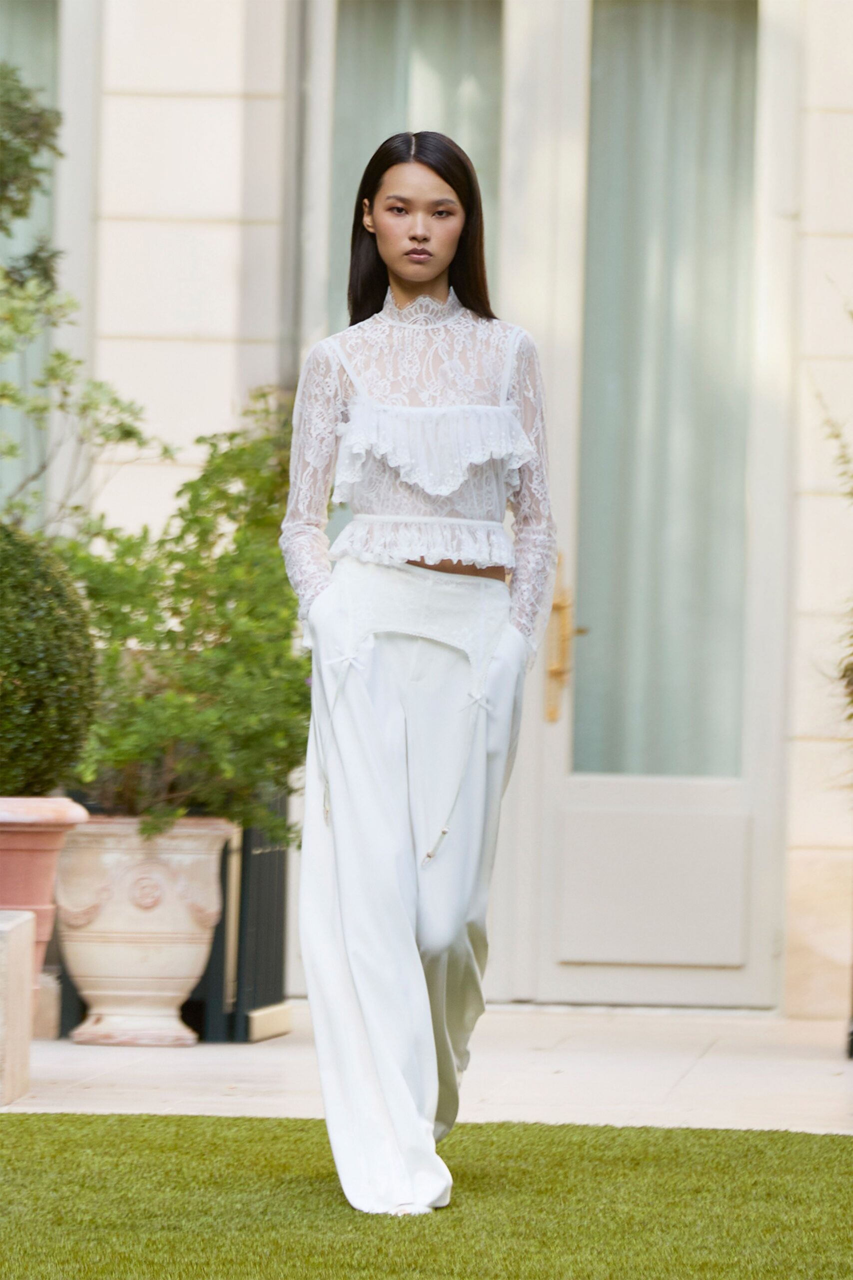 sheer lace high-neck blouse