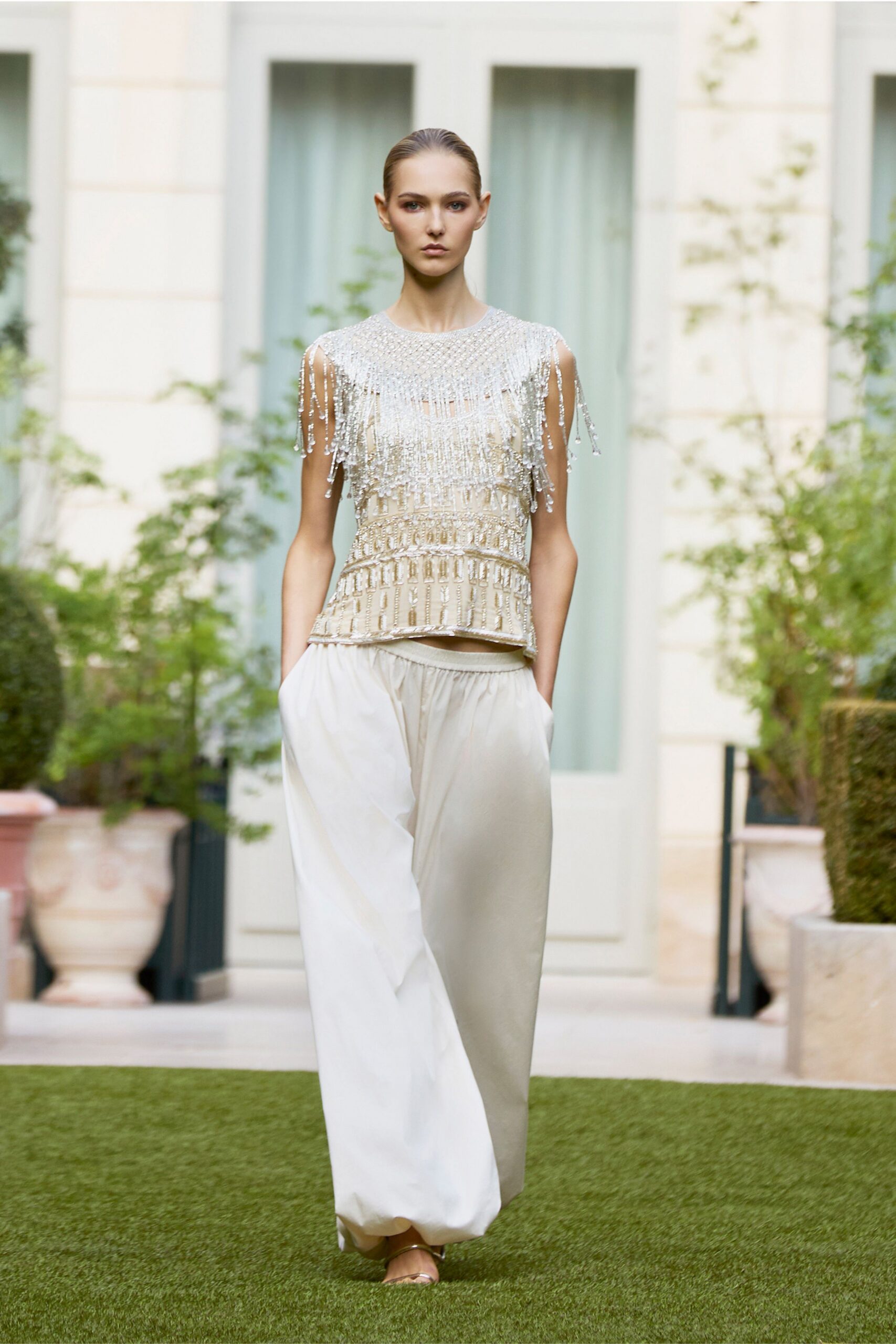 ivory relaxed wide-leg flowing maxi pants