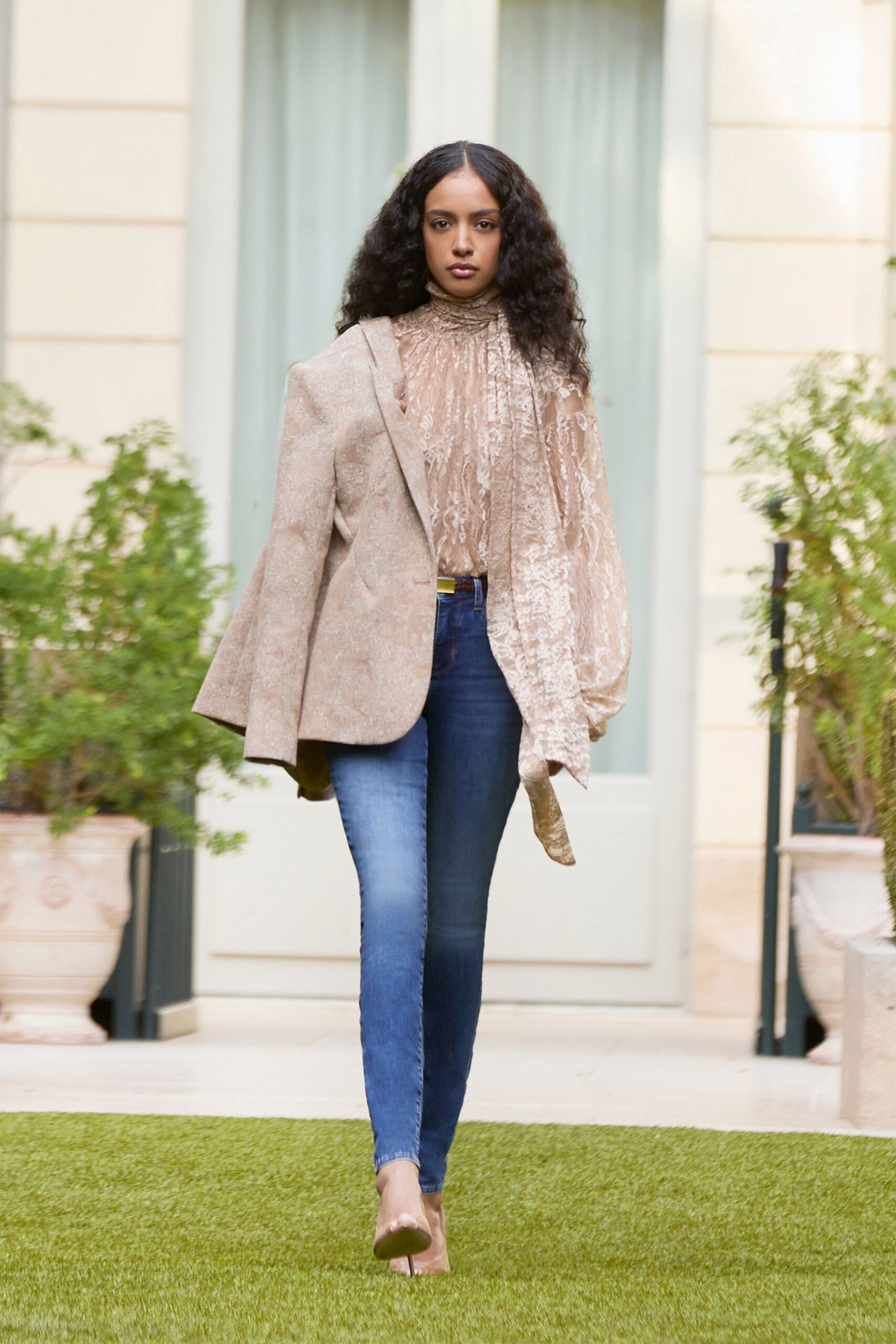 sheer lace high-neck blouse