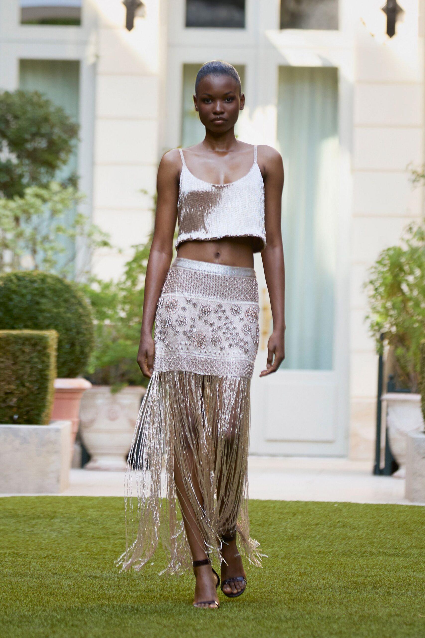 beaded fringe maxi skirt