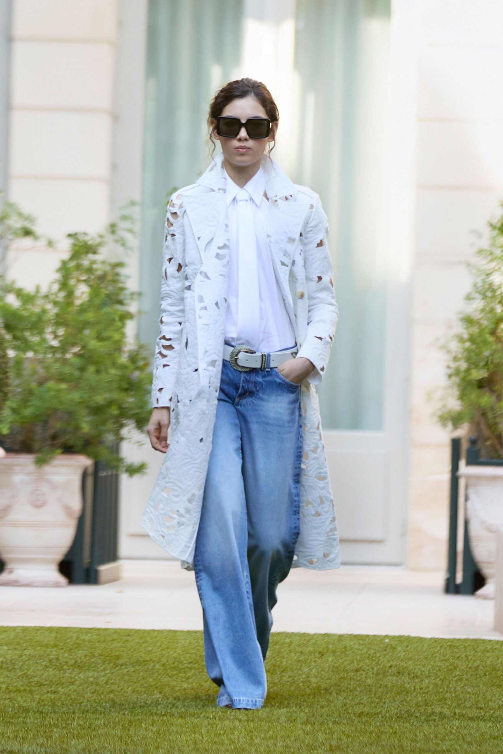 white cutwork long coat