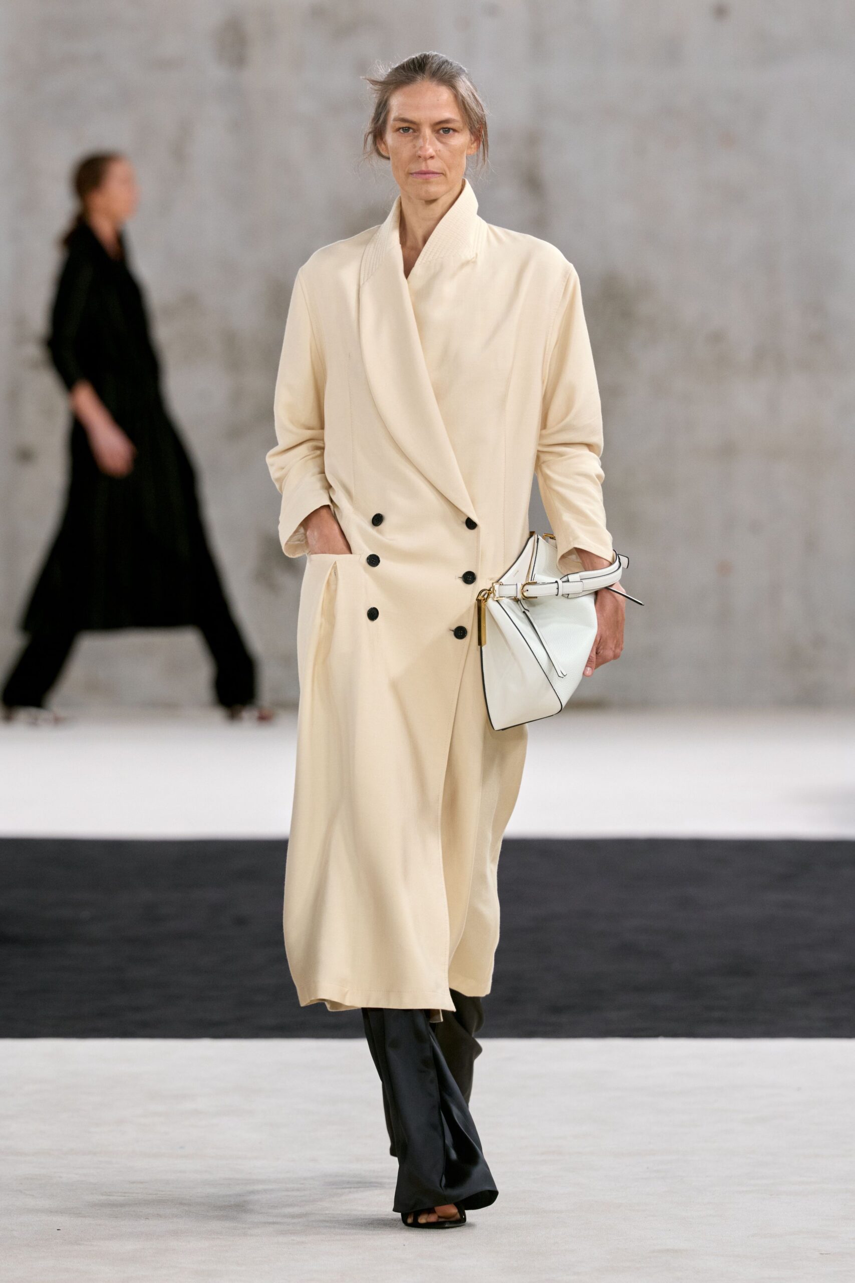 ivory double-breasted wrap-front coat