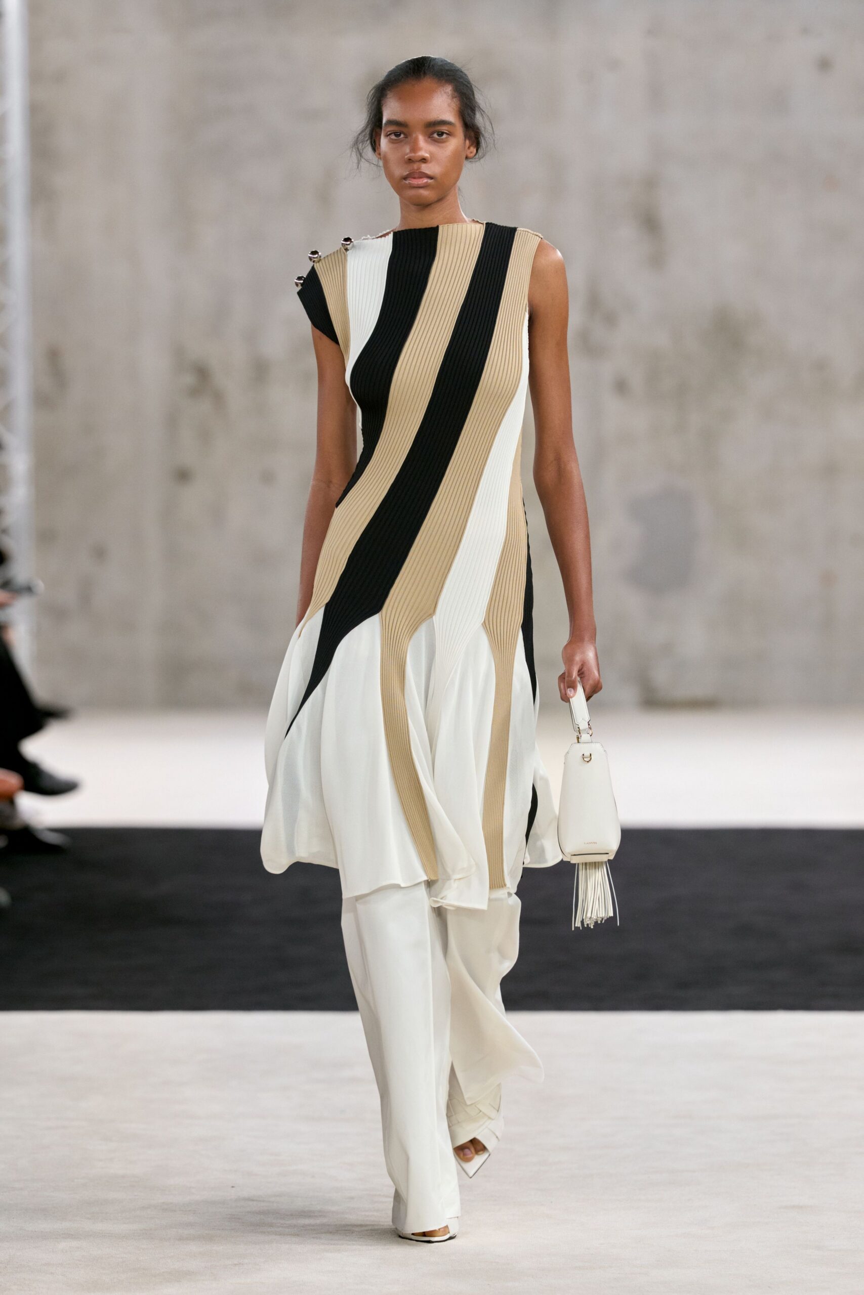 color-block ribbed drop-waist knit dress