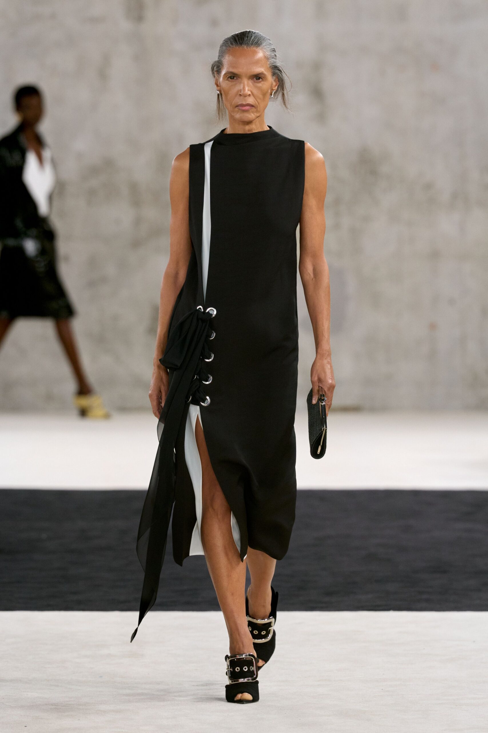 black draped grommet midi dress