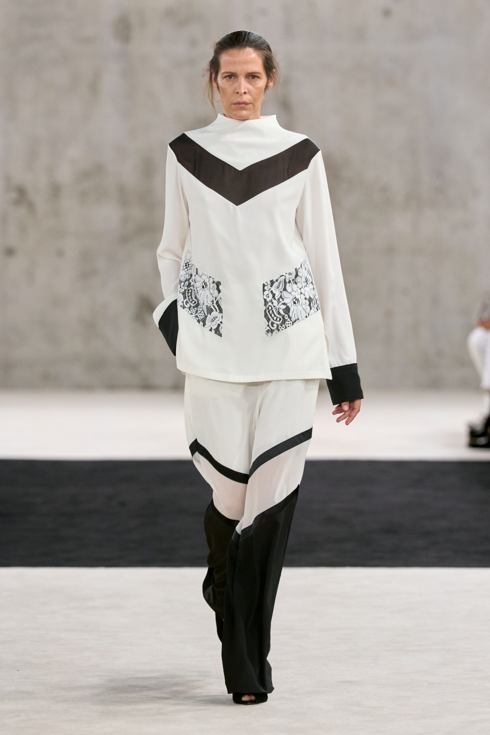 black and white lace-panel top