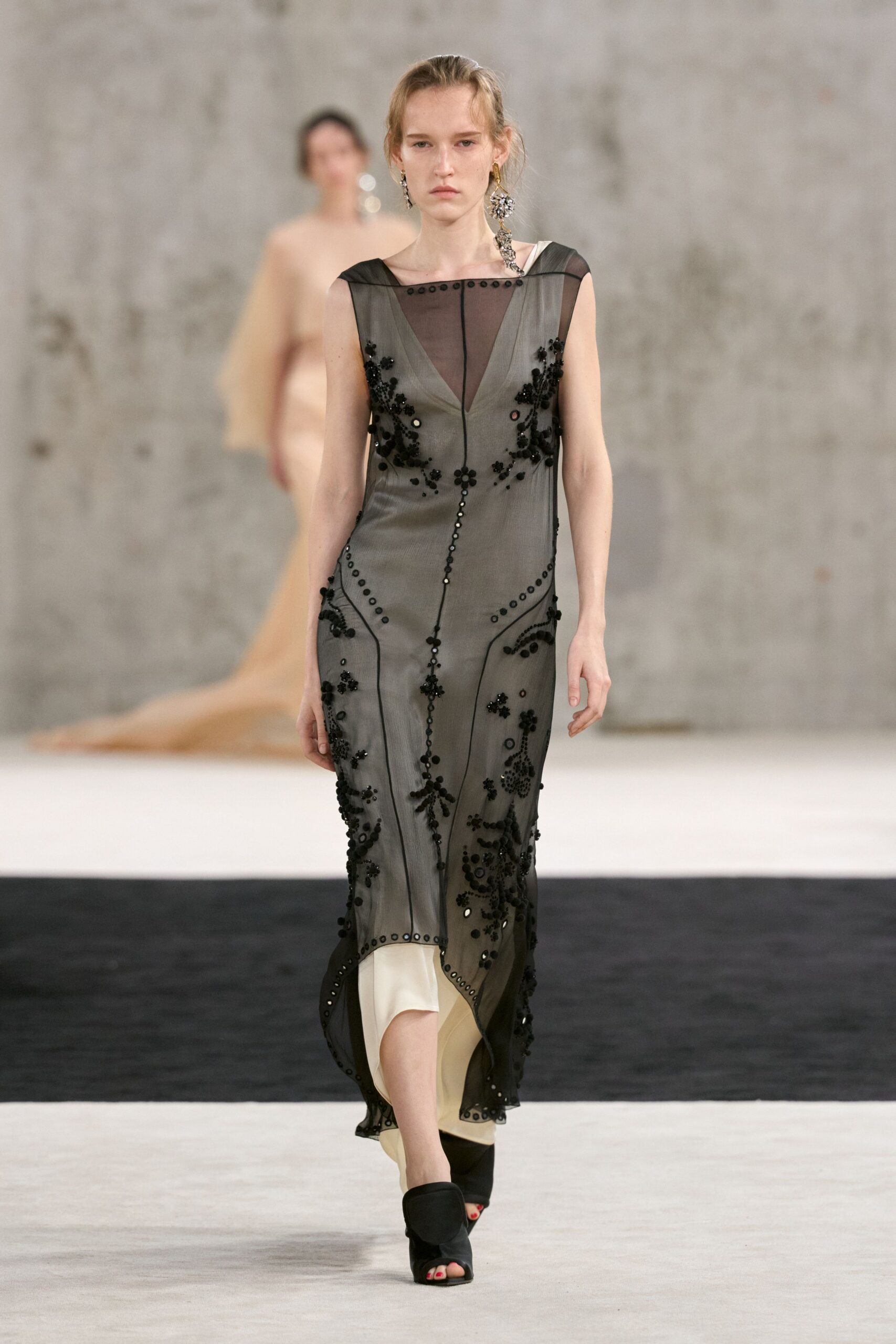 beaded sheer mesh evening dress
