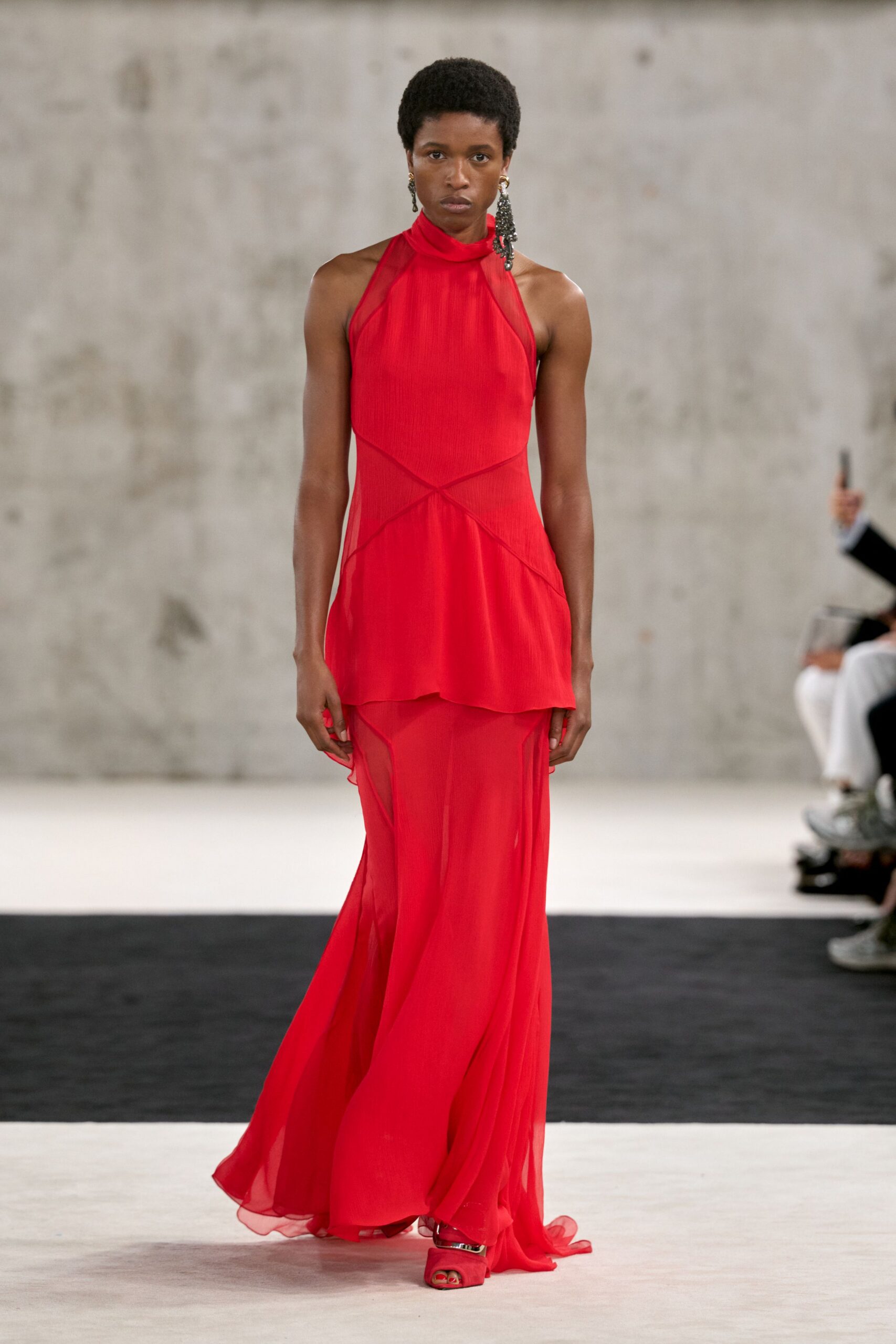 red sheer halter evening gown