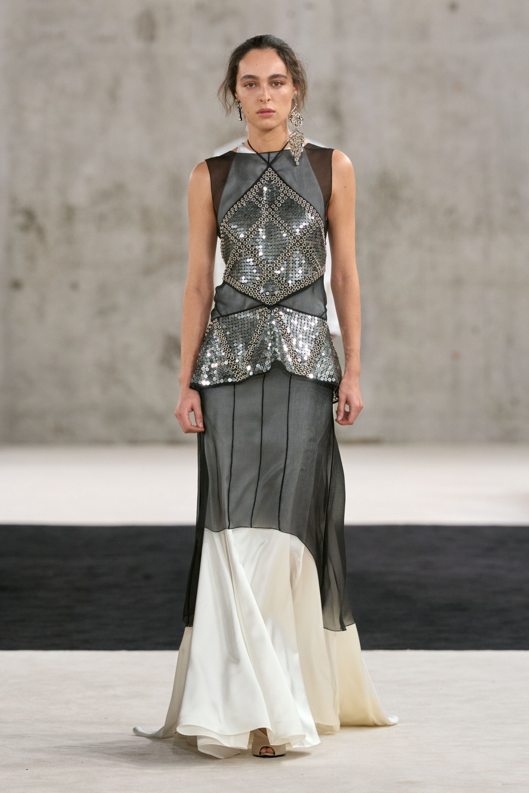 sequined illusion overlay evening gown