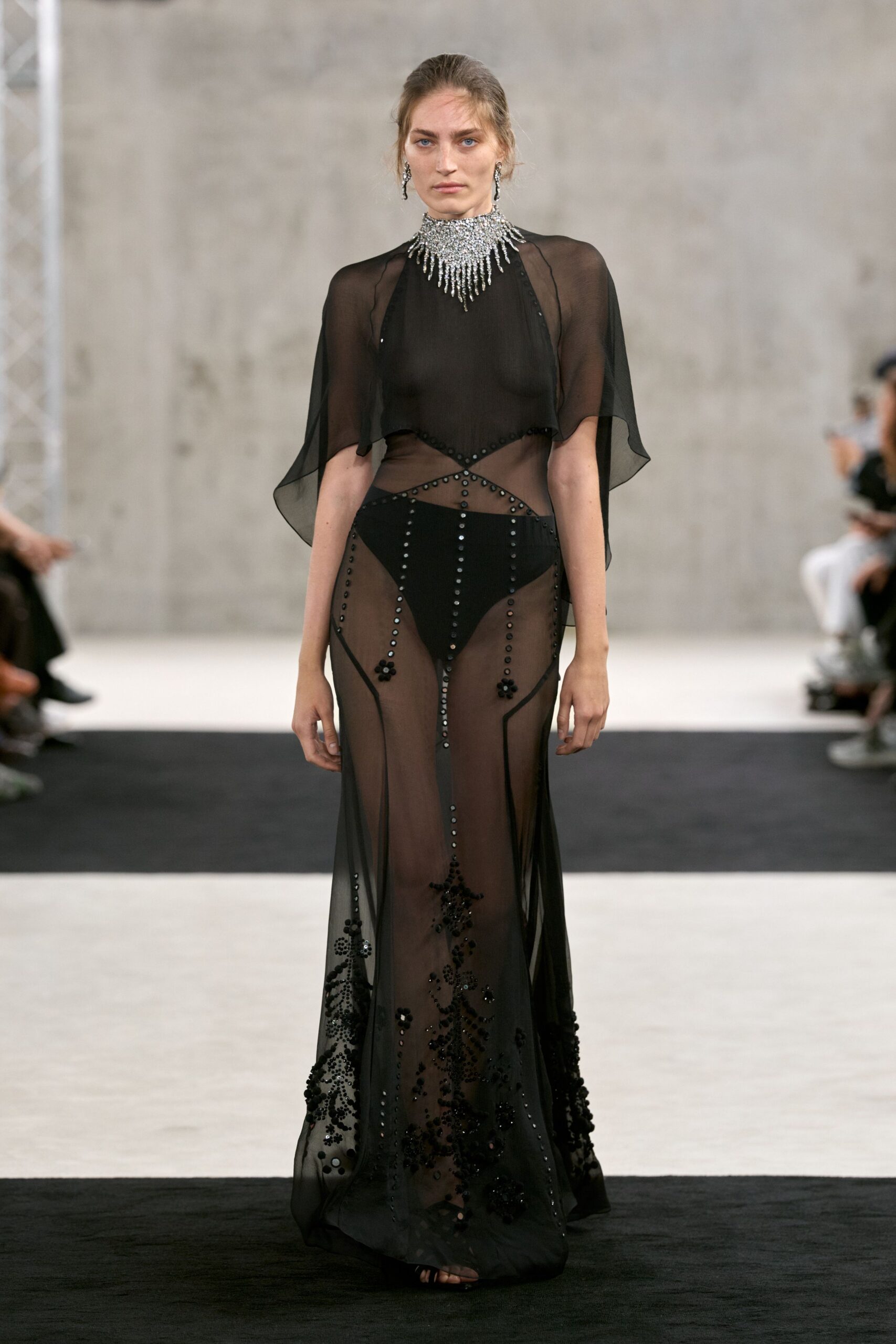 sheer beaded illusion evening gown