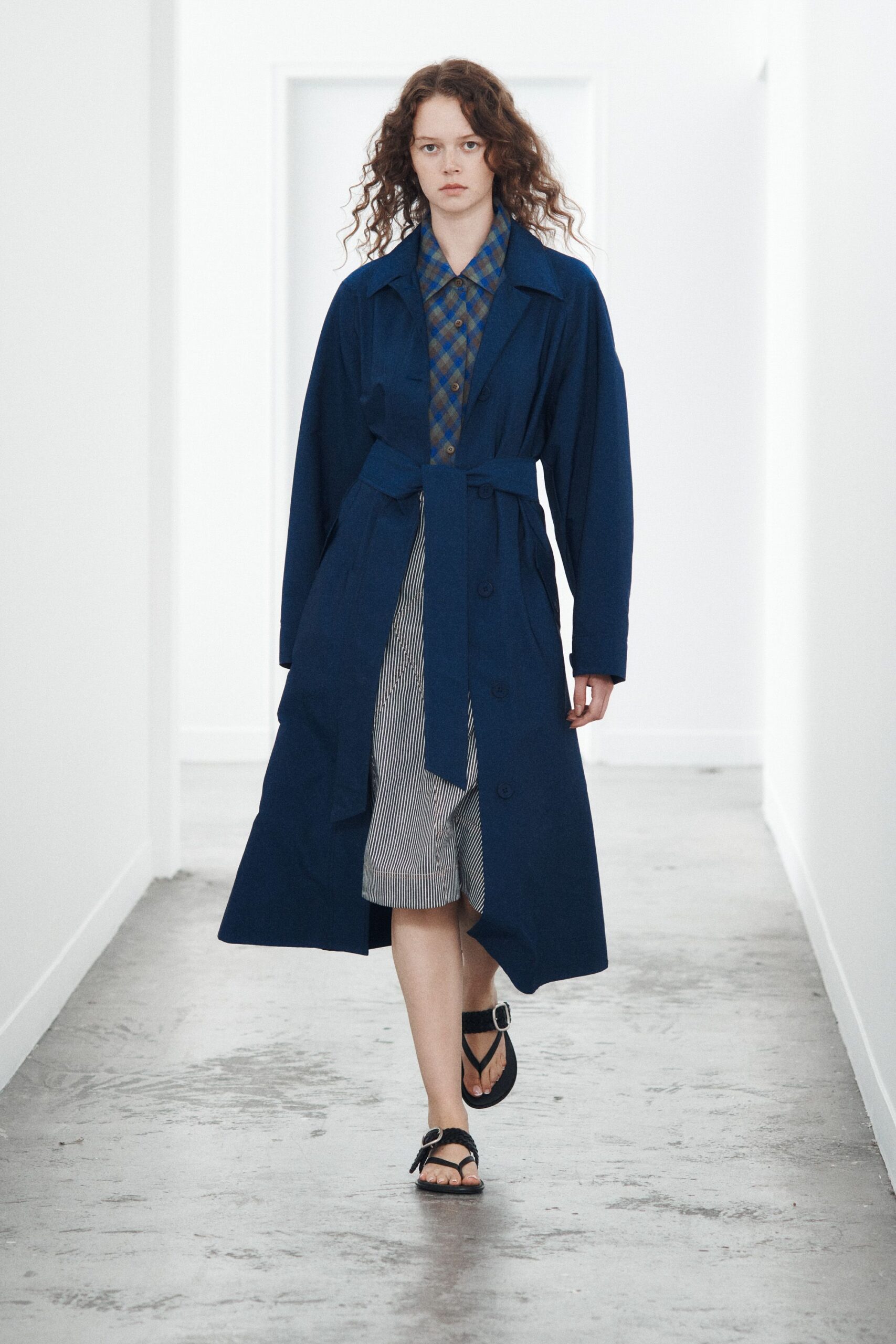 blue belted trench coat