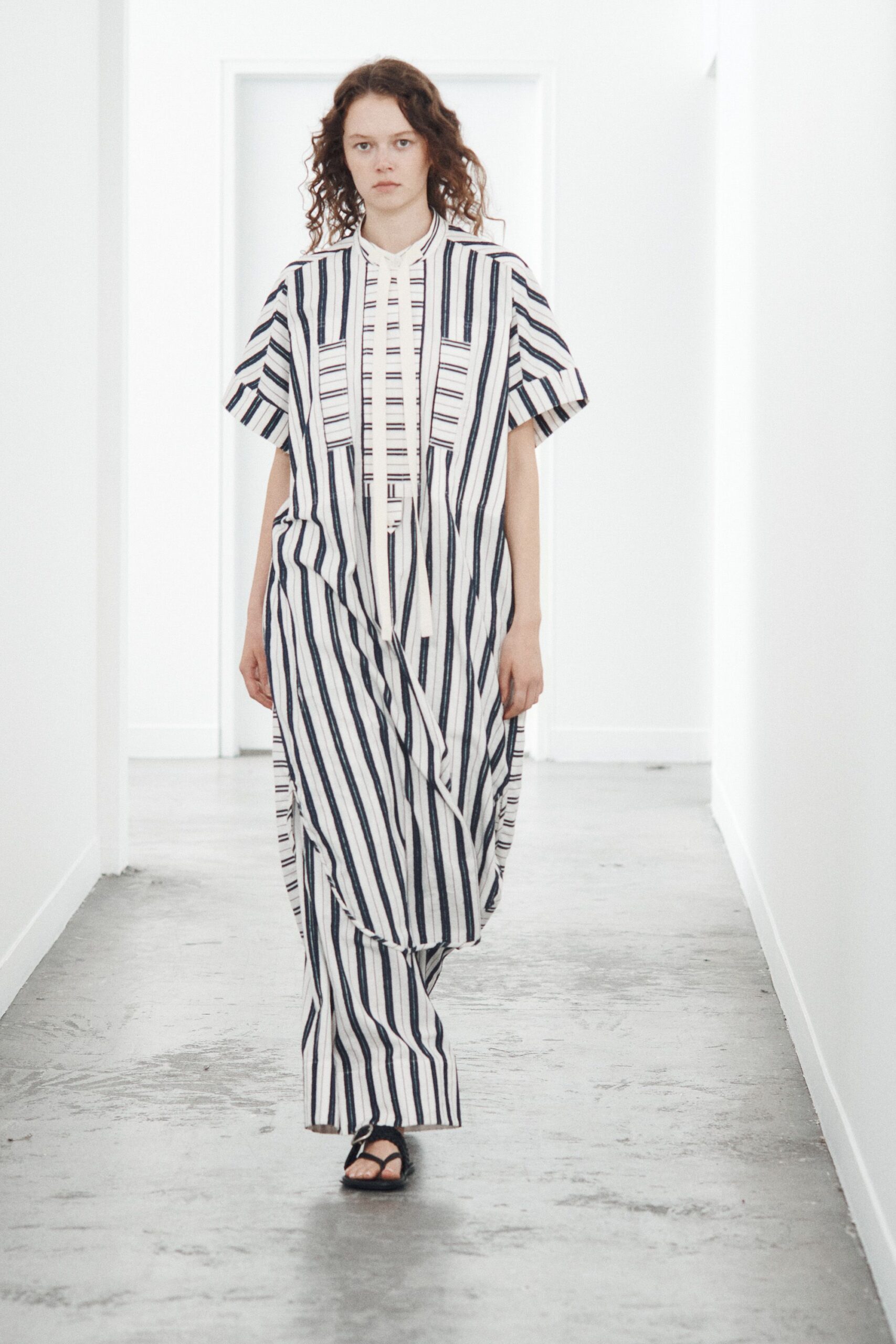 striped caftan-style maxi dress