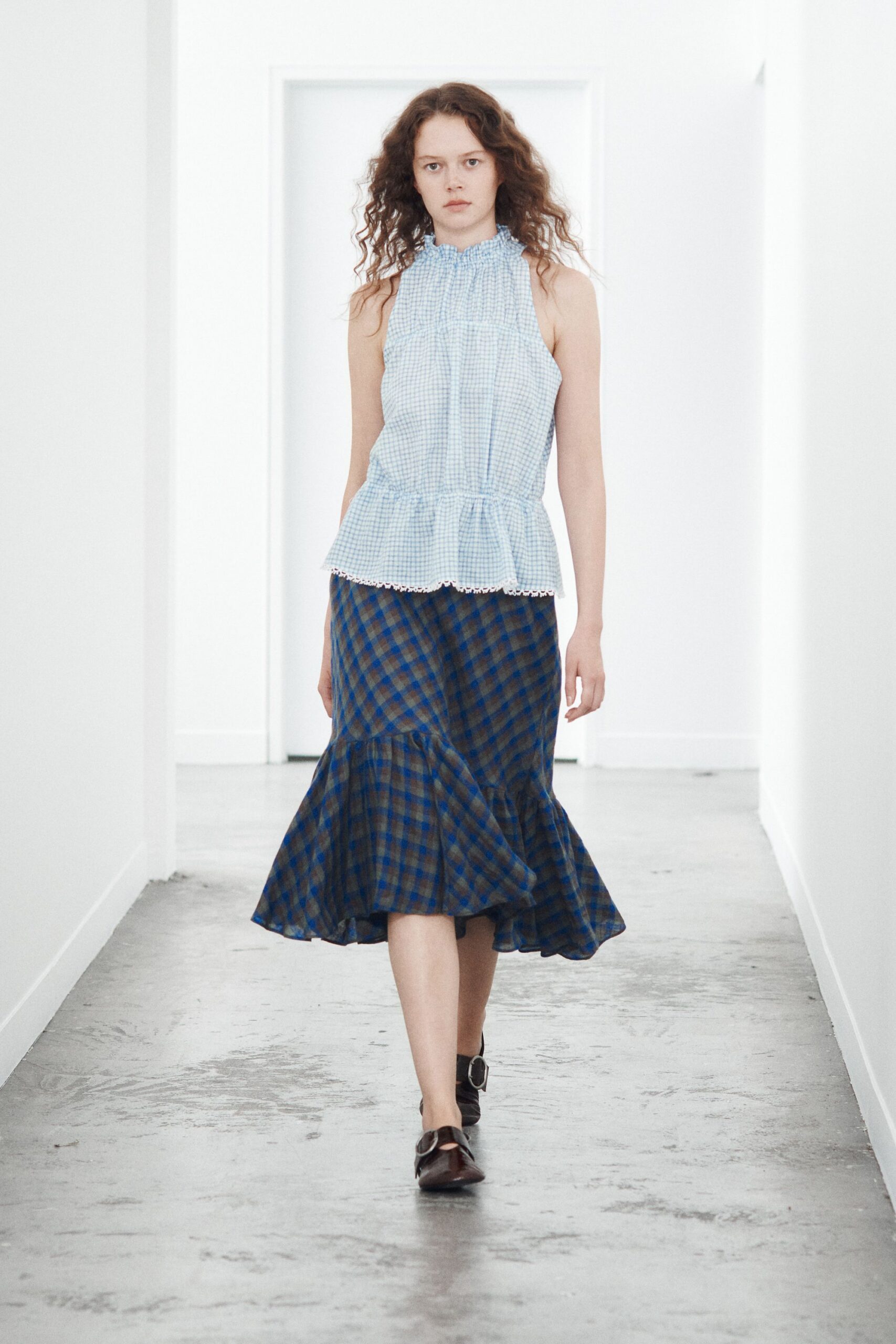 blue gingham peplum halter top