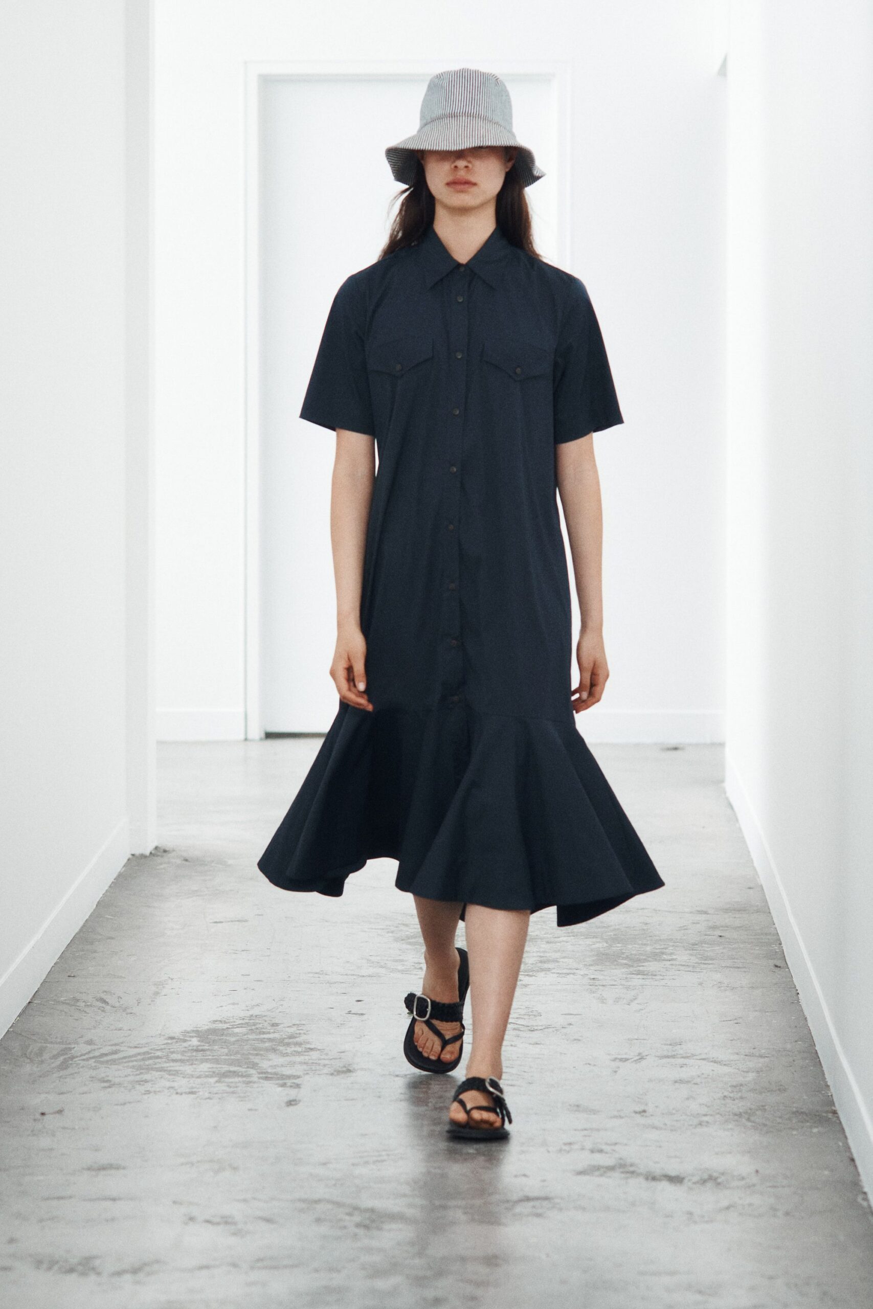 black ruffle-hem shirt dress