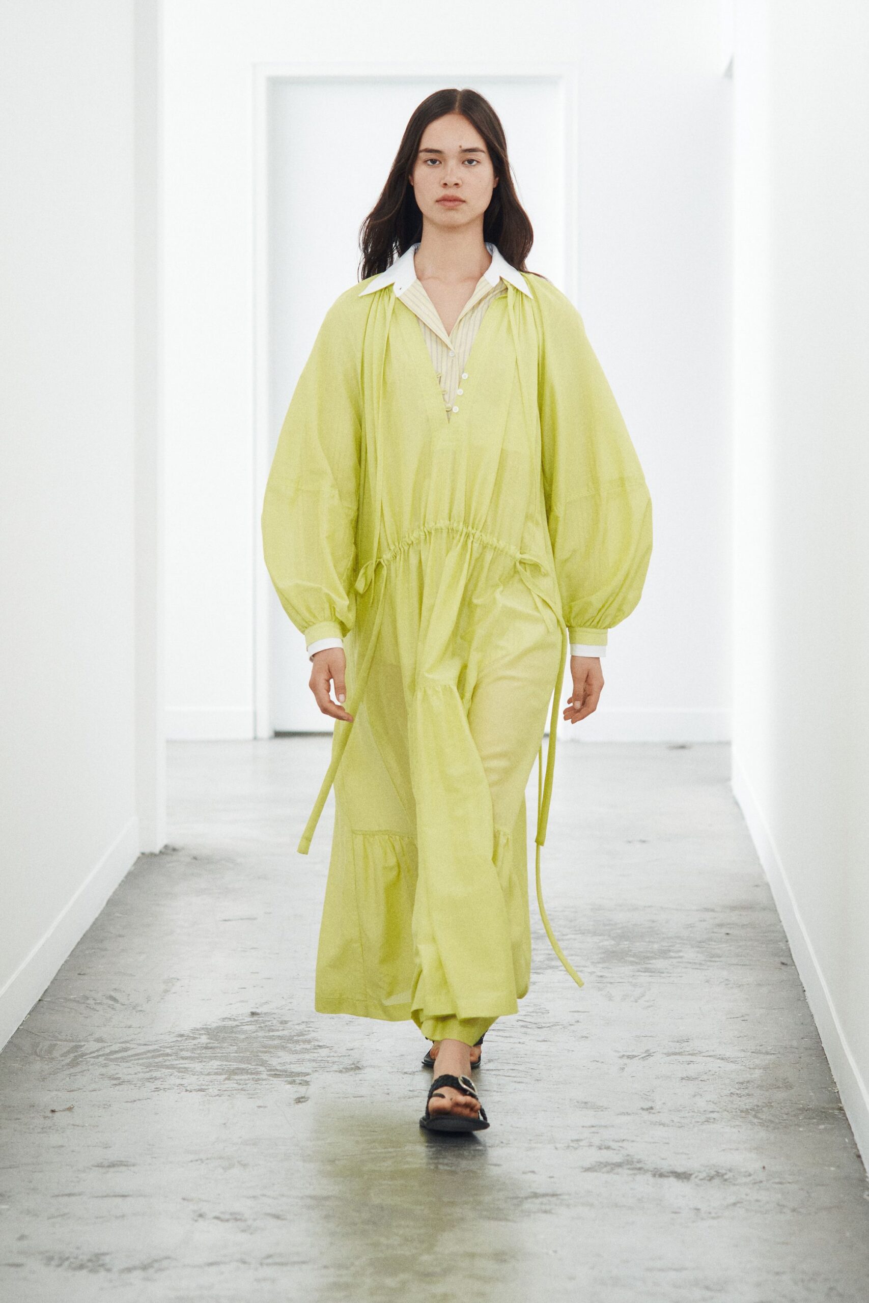 lime yellow drawstring maxi dress