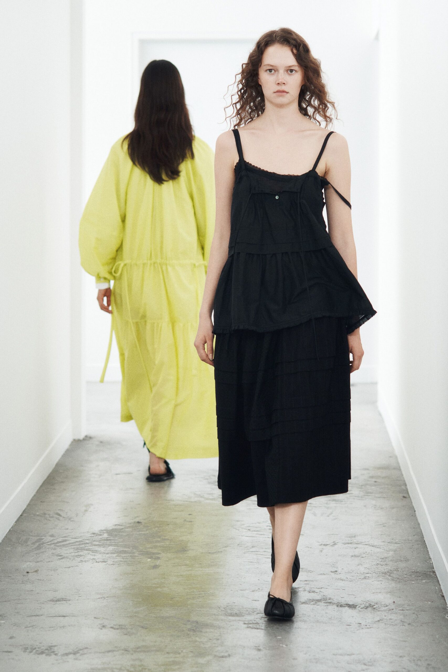 black tiered apron maxi dress