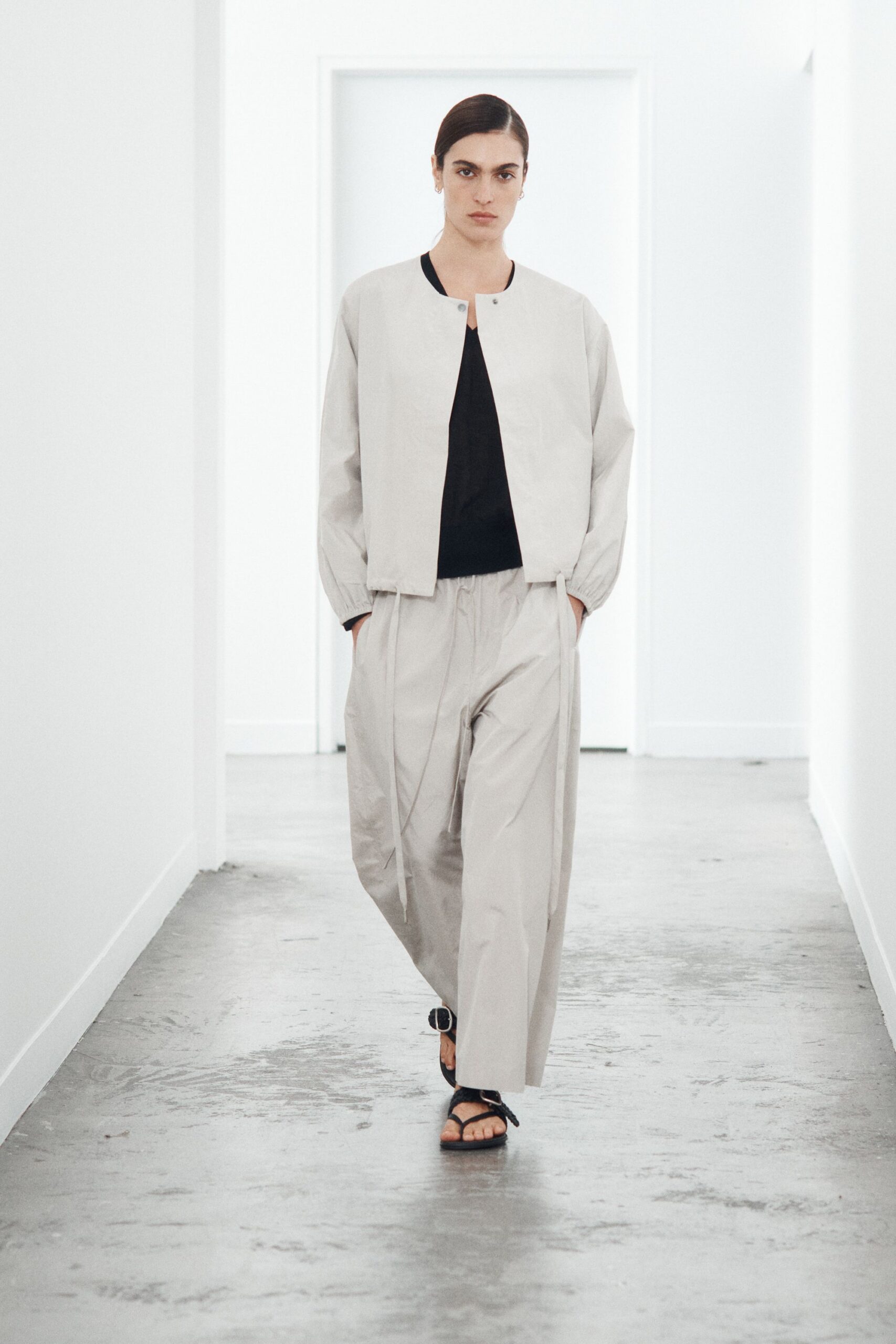 beige drawstring relaxed wide-leg pants
