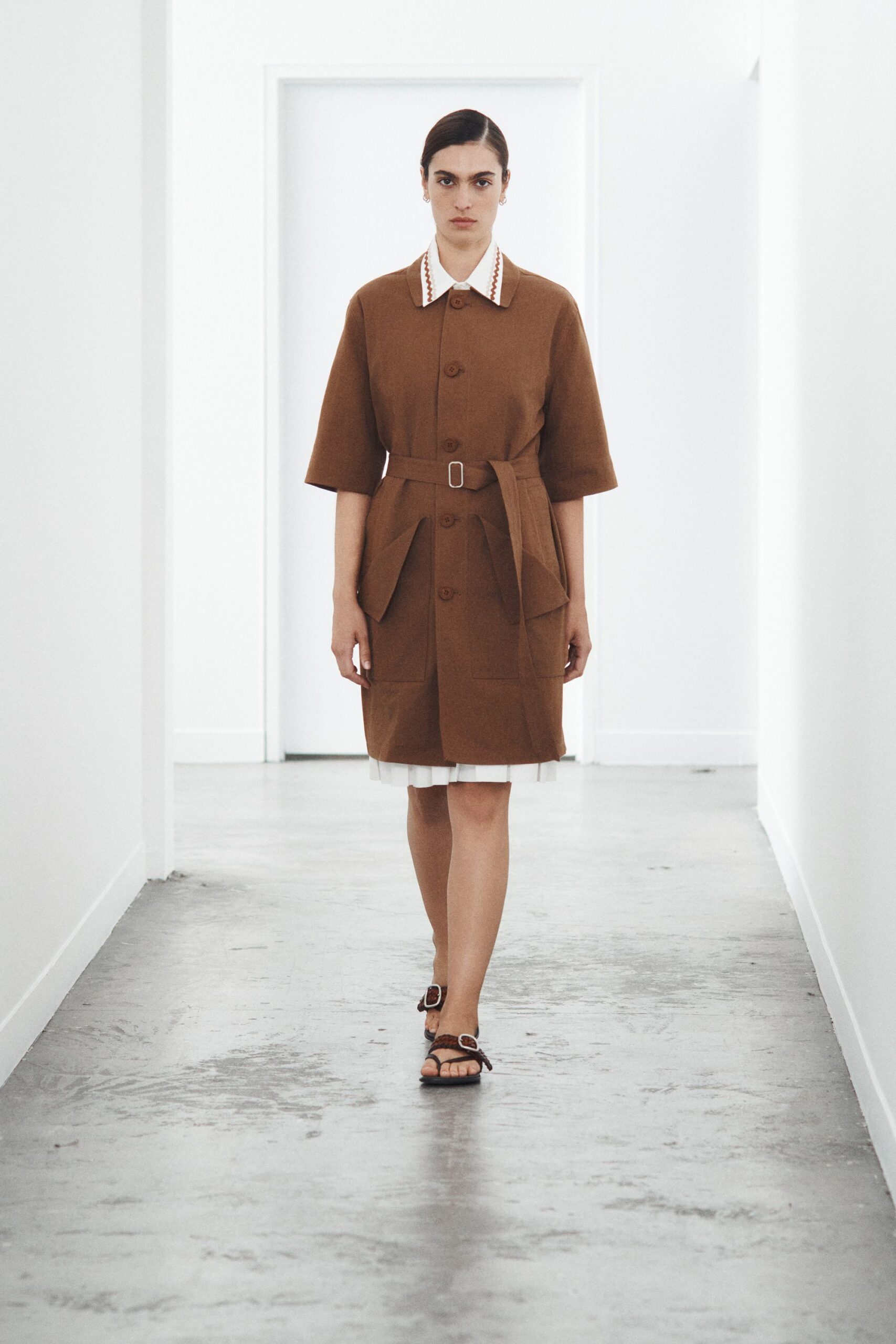 brown belted coat dress
