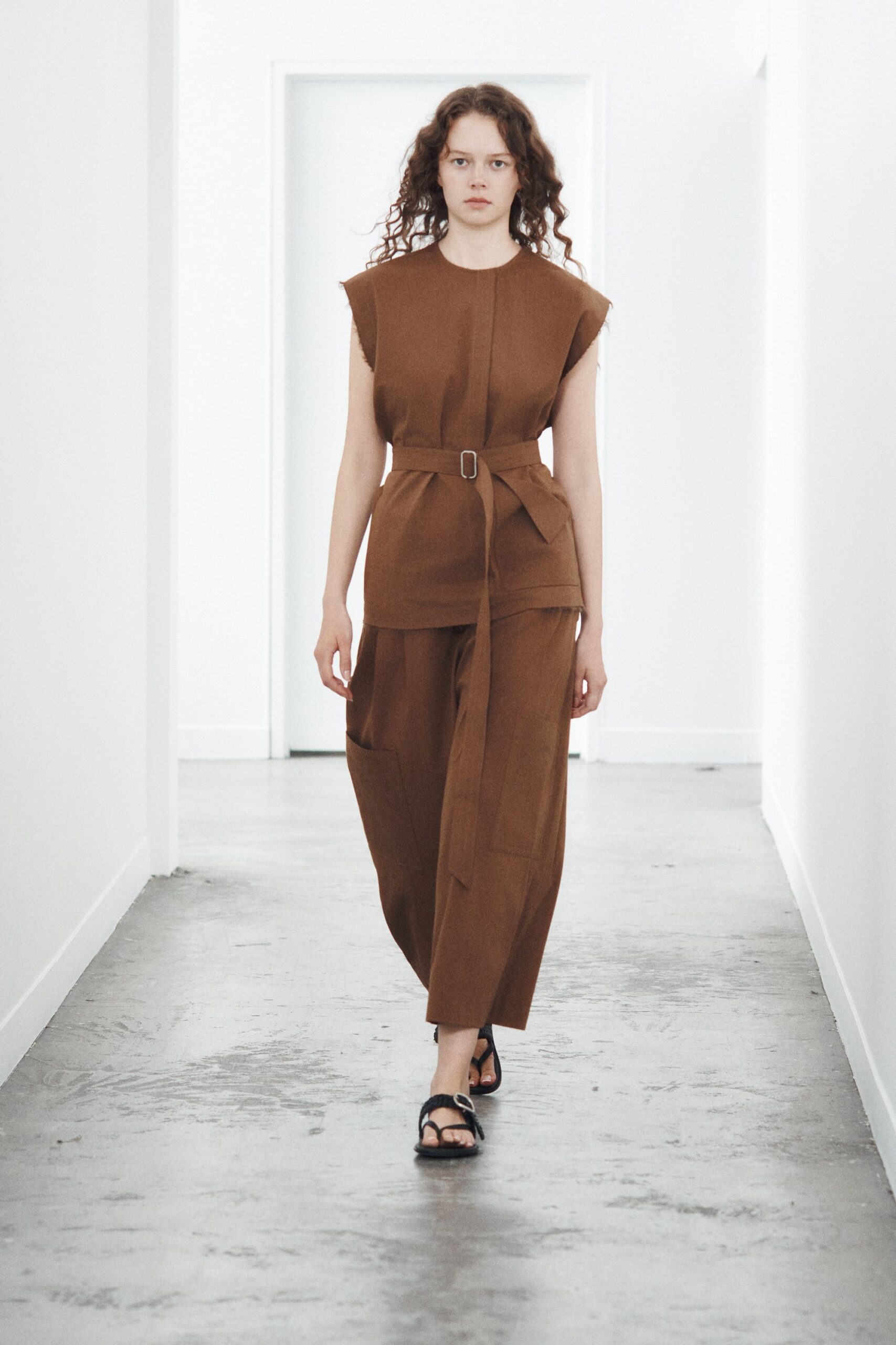 belted brown tunic top