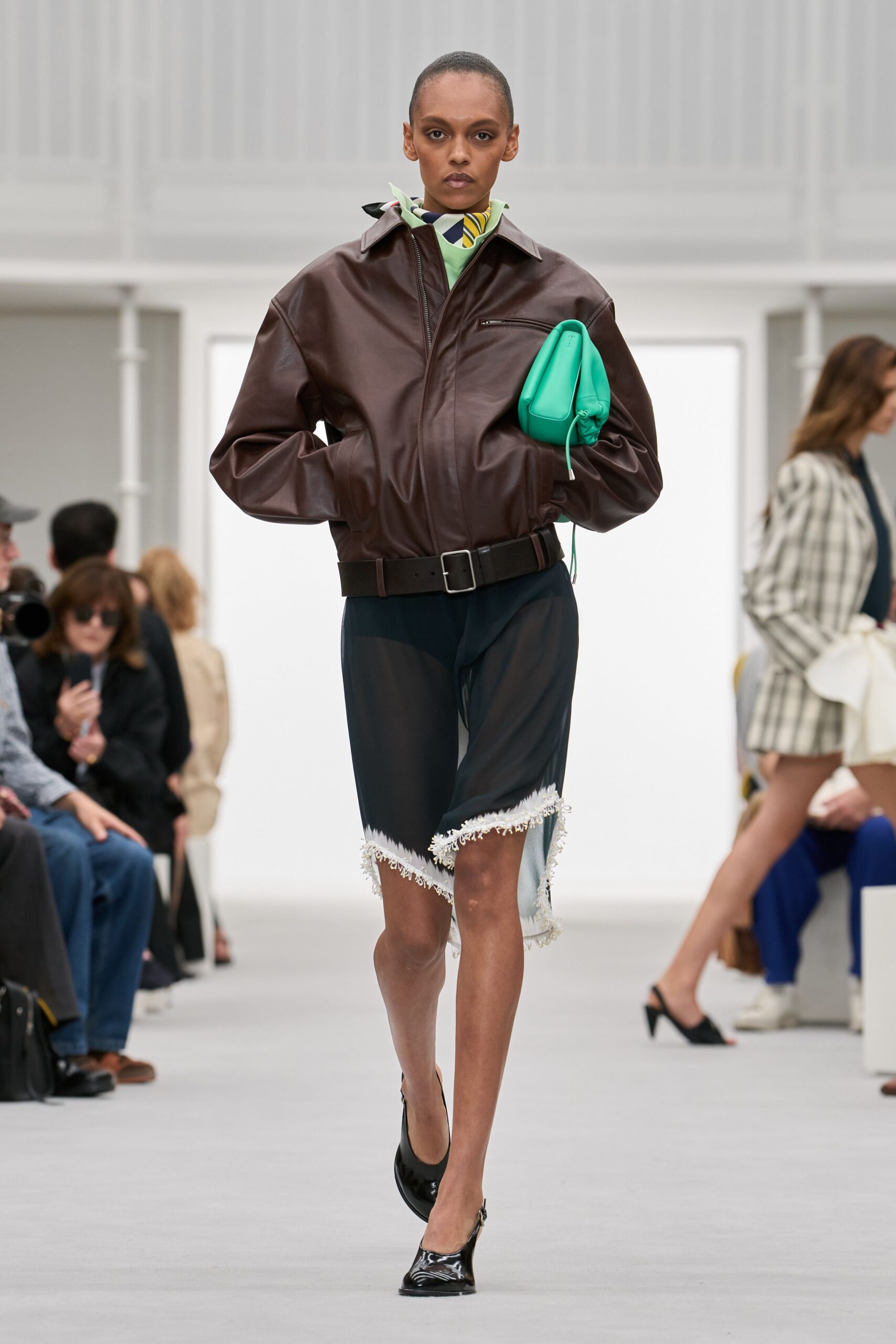 oversized brown leather bomber jacket